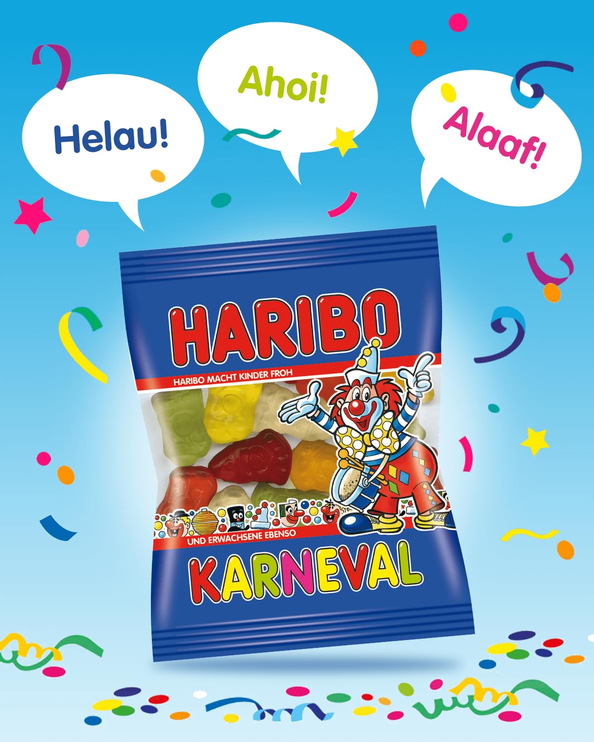 Haribo Wurfmaterial für Karneval und Fasching - 1er Pack, (1x10kg) - Minibeutel einzeln verpackt - Gummibärchen Mix