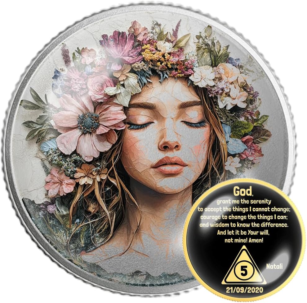 Floral Awakening Coin – Beautiful Flower Crown Medallion – Symbol of Renewal, Feminine Strength & Natural Beauty (Silver Color)