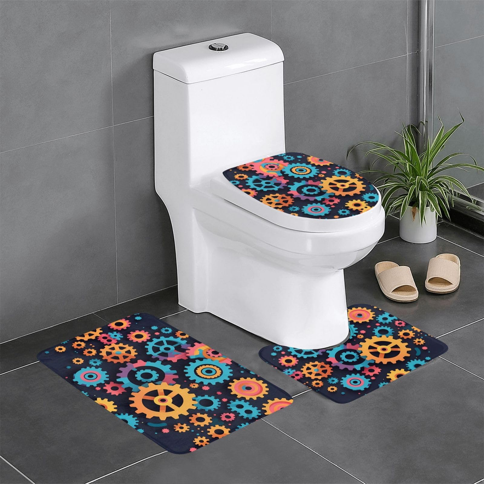Tapis de salle de bain antidérapants design géométrique pour coiffeuse et WC modernes