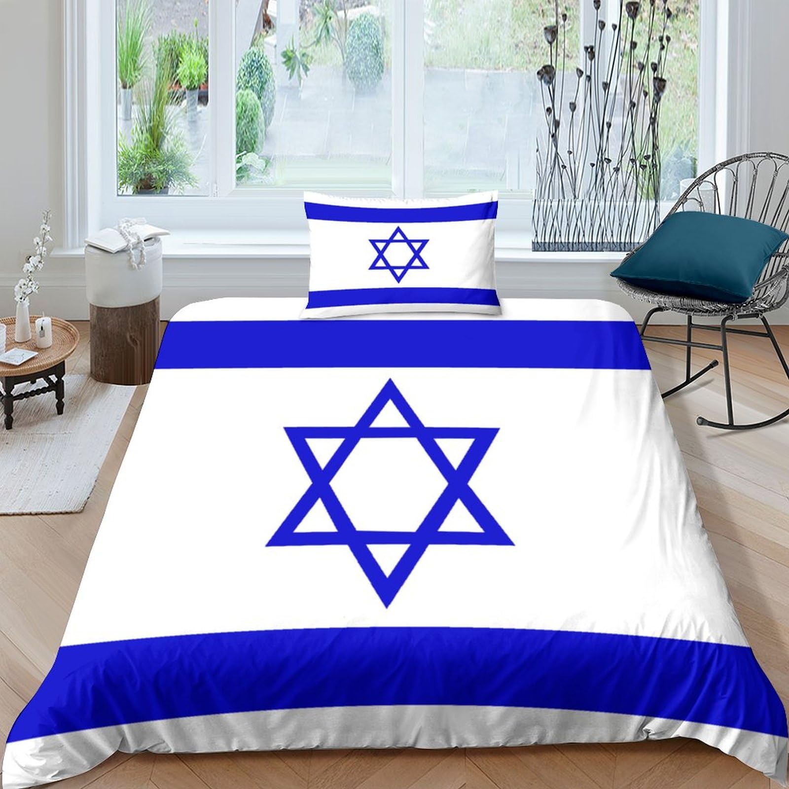 AAHARYA Flag of Israel 3D Printed Room Decor Duvet Cover 3Pcs,Soft Cosy Easy Care Polycotton National FlagBedding Set,with Hidden Zipper Quilt Cover And Pillowcase Single（135x200cm）