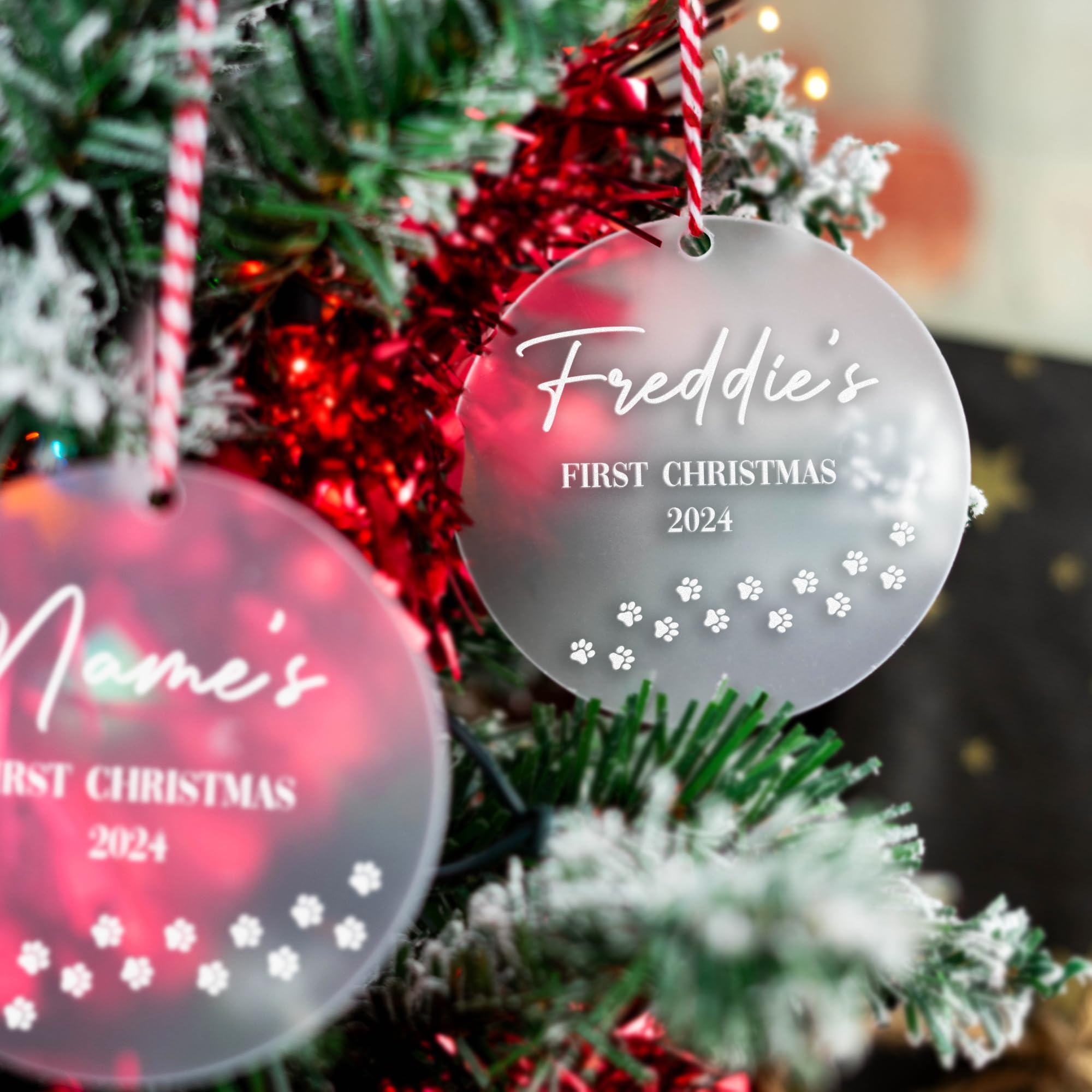 So Bespoke Personalised Christmas Bauble Frosted Hanging Decoration Tree Ornament First Christmas Bauble Pets Unique Dog Cat