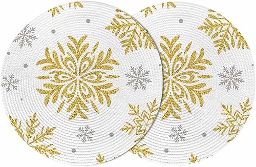 Miniatura 11 de Juego de 6 manteles individuales redondos de Navidad, diseño abstracto de copo de nieve, lavables, tejidos, para mesas de comedor, cocina,