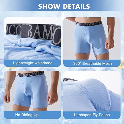 Miniatura 5 de BAMBOO COOL Men's Cool Breathable Mesh Underwear Moisture-Wicking Boxer Briefs Performance 4 Pack