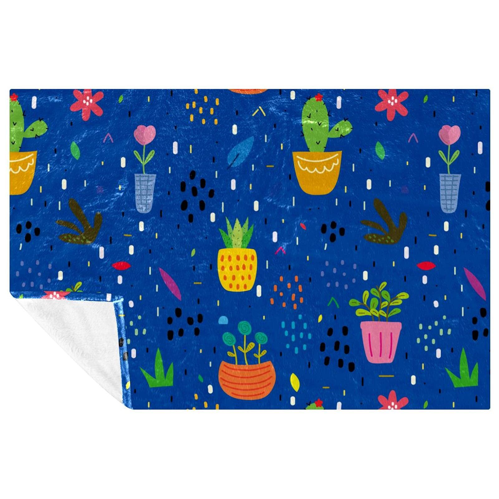 Couverture chaude haut de gamme imprimé plantes bleu pour lit et canapé