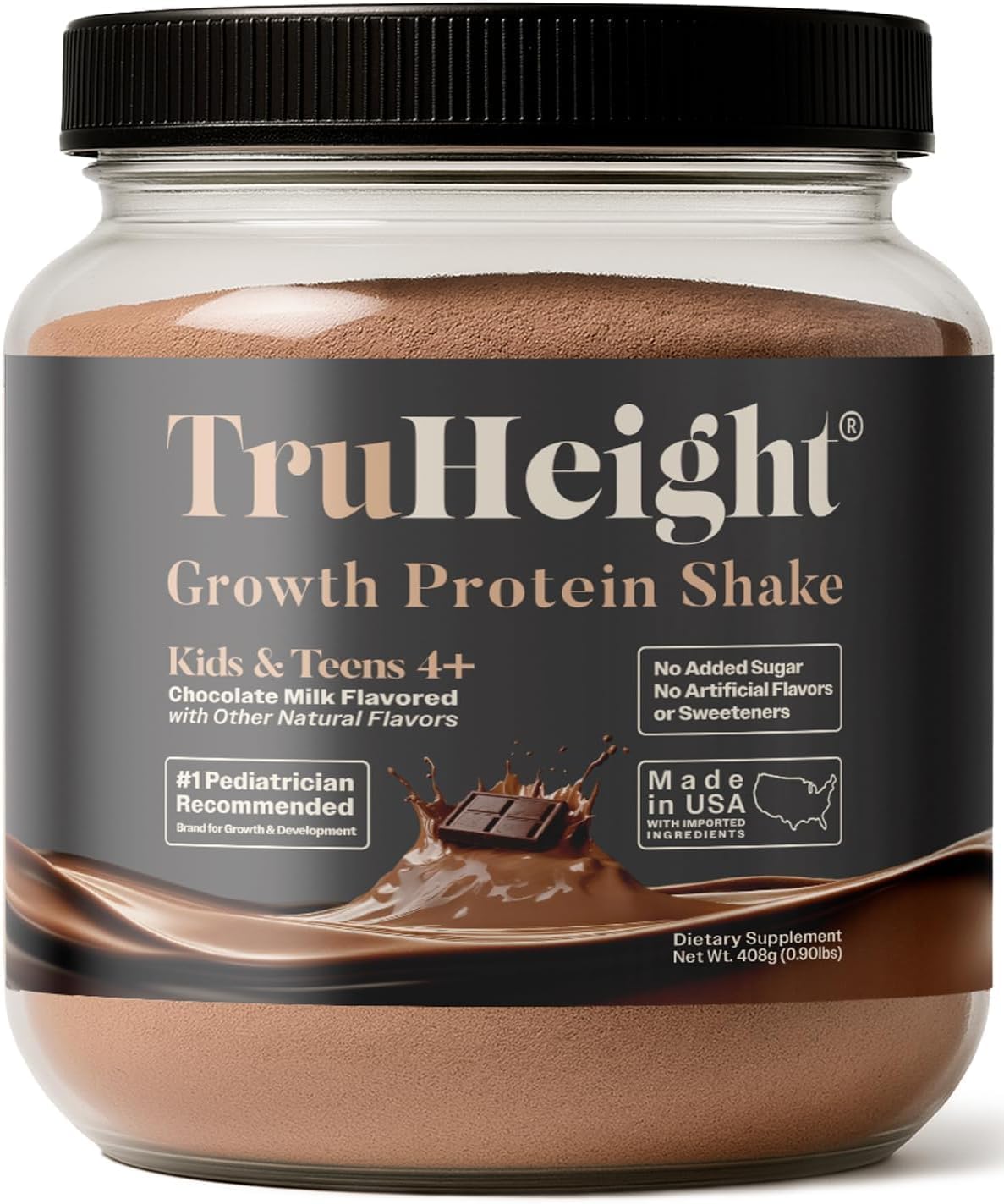 TruHeight Growth Protein Shake (Chocolate Milk Flavor, Whey) Tall Nutrition for Natural Growth &amp; Development - Protein Powder for Kids &amp; Teens, Weight Gain Drinks - Picky Eater Vitamin, Taller Ages 4+