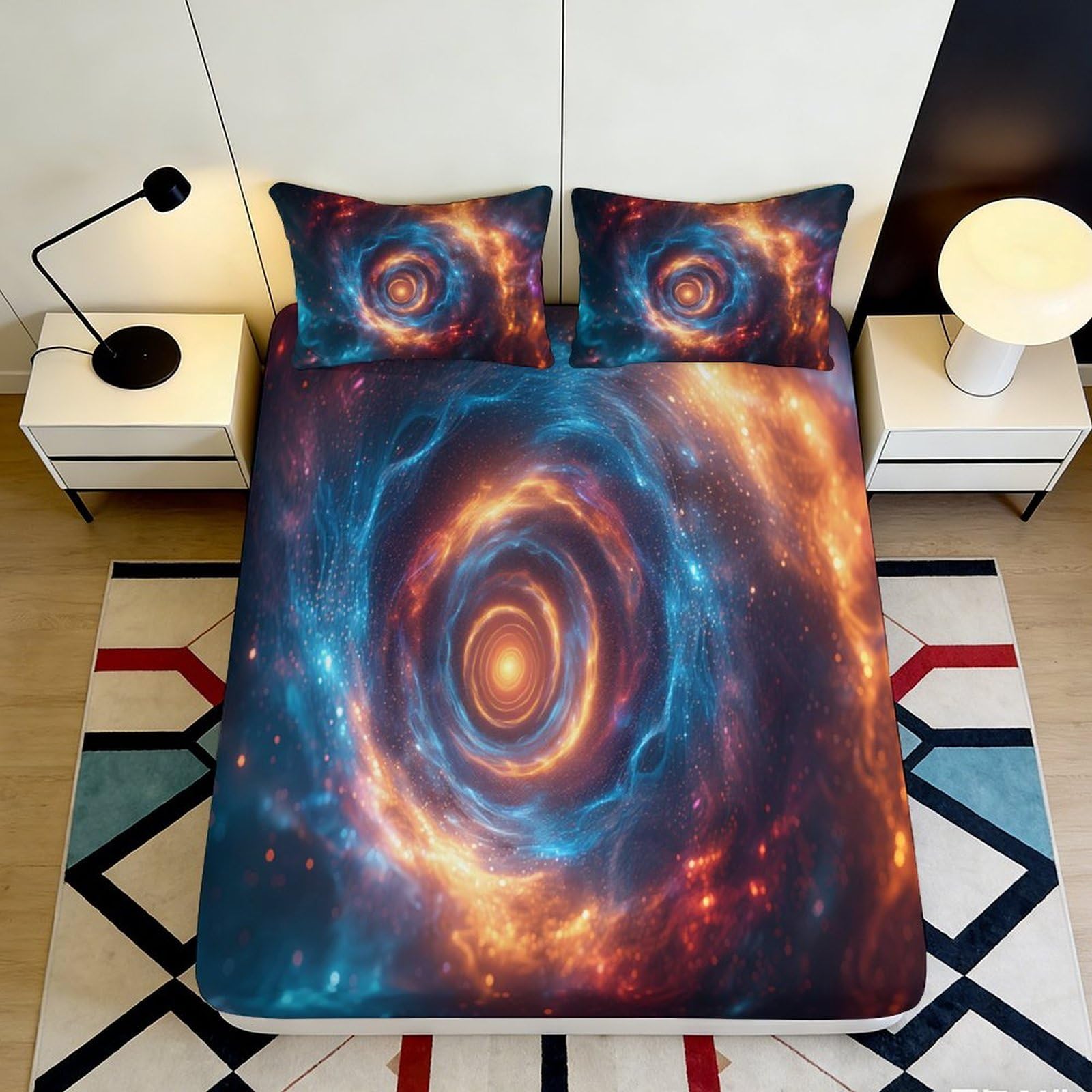 3D Printed Galaxy Starry Sky Fitted Sheet Microfiber Soft Breathable Cosmic Nebula Mattress Cover Bedroom Decor 140x200x25cm