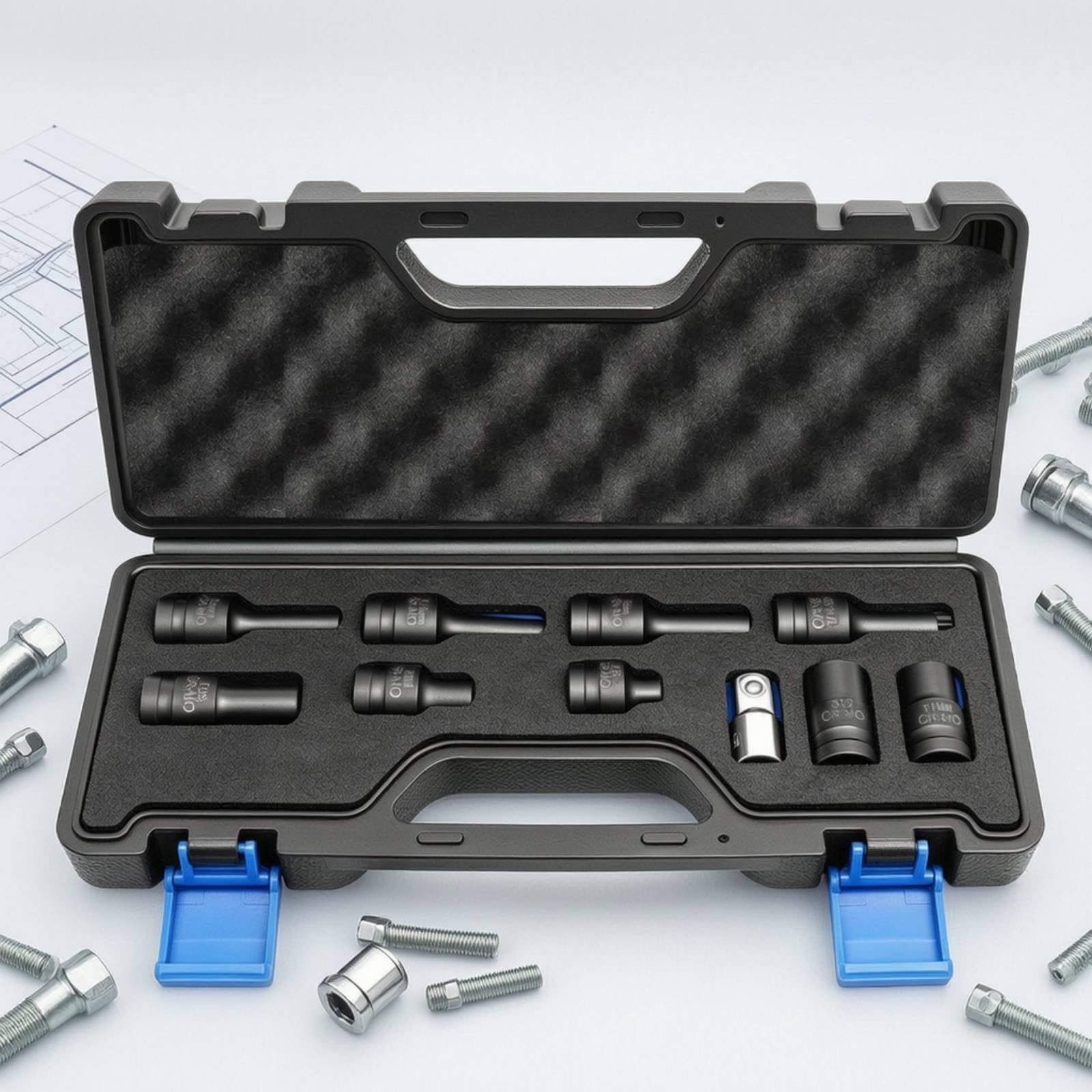 10 Pezzi Set di Chiavi a Bussola con Valigetta Rigida Organizzato Set di Chiavi a Bussola Completo Kit Utensili con Valigetta Rigida per Elettrauto