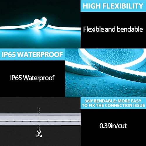 Miniatura 3 de Lamomo Tira de luz LED de neón, tira de luces regulables azul hielo, tira de luz LED de 16.4 pies, tira de luz LED flexible de 0.315 in x 0.630 in,