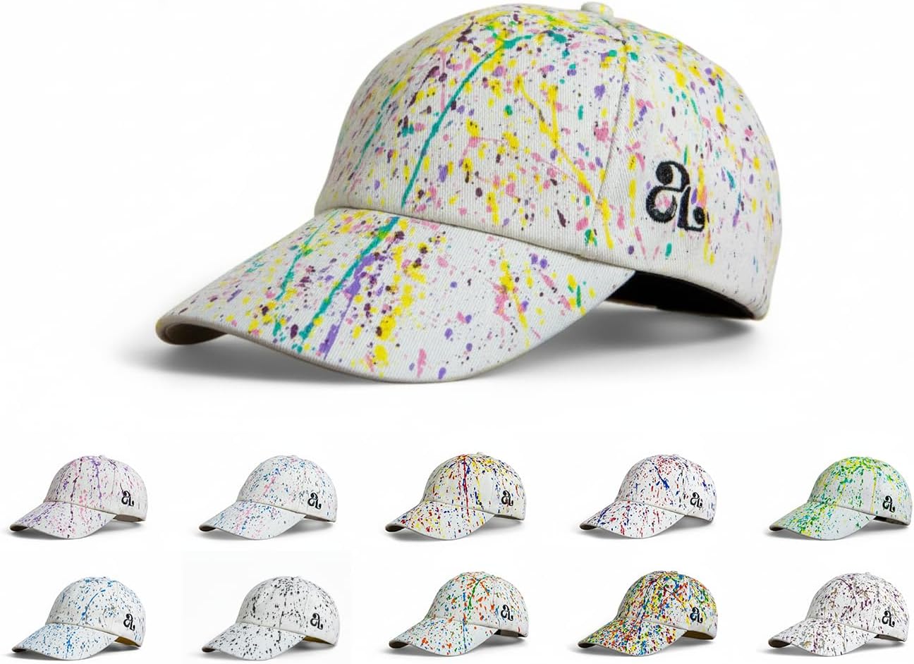 Unique Handmade Graffiti Splatter Baseball Cap for Men and Women, Adjustable Strapback, 100% Cotton, Special Art Gift