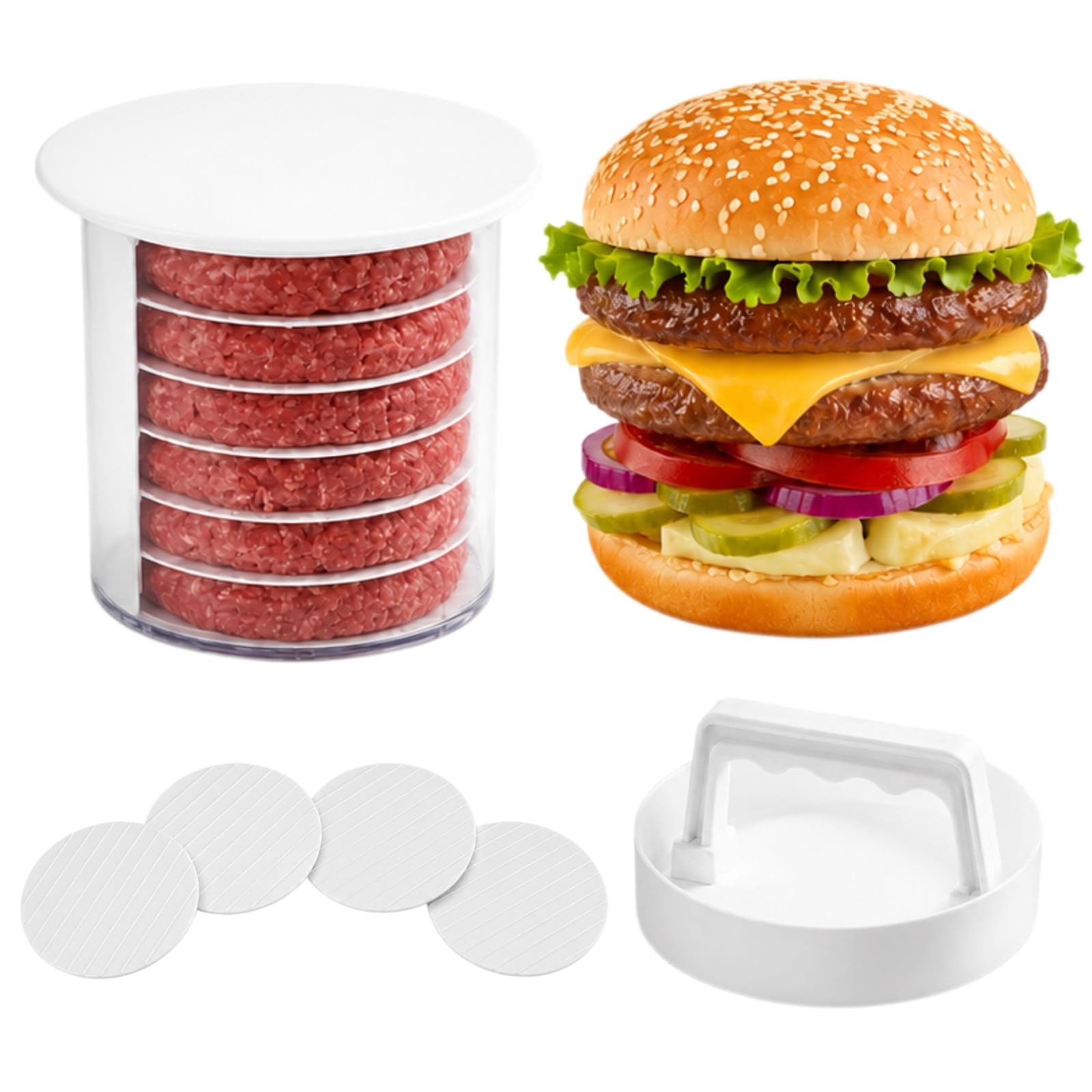 Burger Patty Maker Press, Stackable Hamburger Press for 4-12 Patties (4 floors)