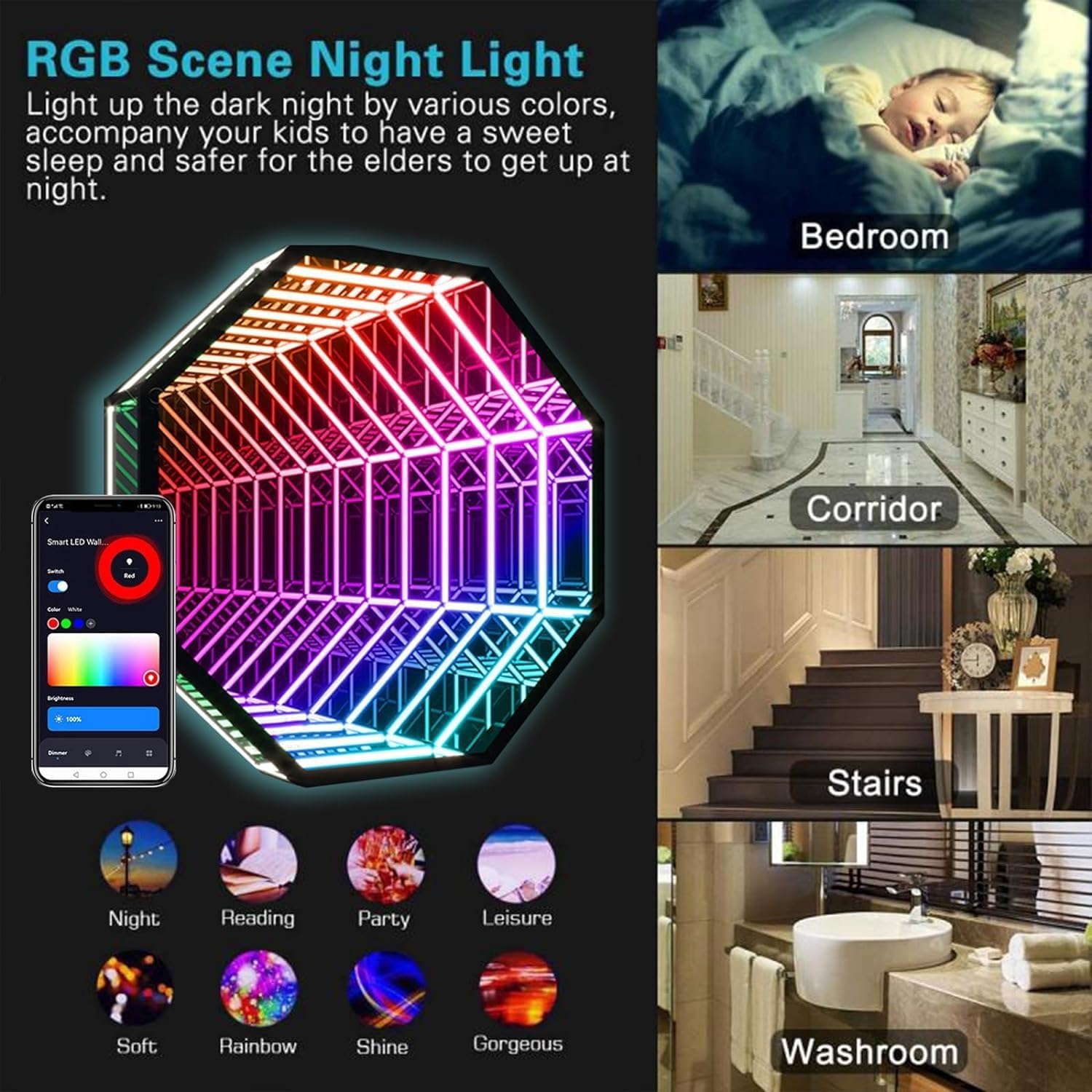 Infinity Mirror Sensory Tunnel Night Light, RGB Tunnel Light image 3