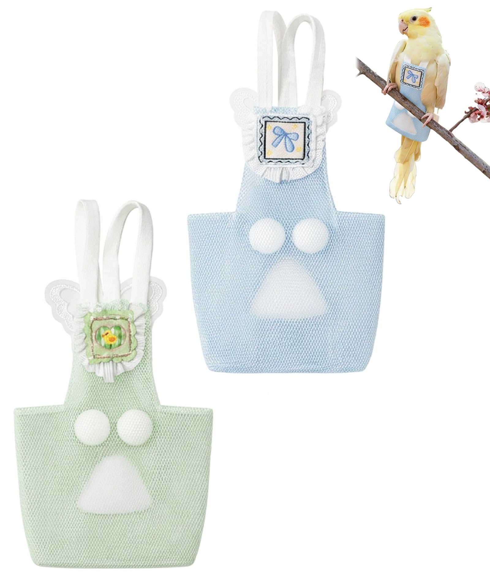 2-Piece Parrot Diaper Set, Breathable Mesh Bird Diaper for Parrot, Pet Bird Clothes Accessories for Indoor Flying, Blue and Green-image-4