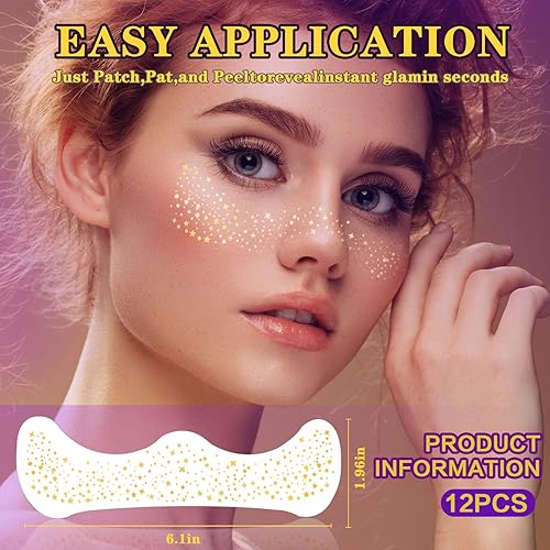 Obfuscate Glitter Freckles Face Tattoo, Makeup Patch-Waterproof Faux FrecklesFace Glitter Speckles Patches Cute Glitter Makeup Accessories for Women 12 Sheets (gold +silver)(A-gold +silver)