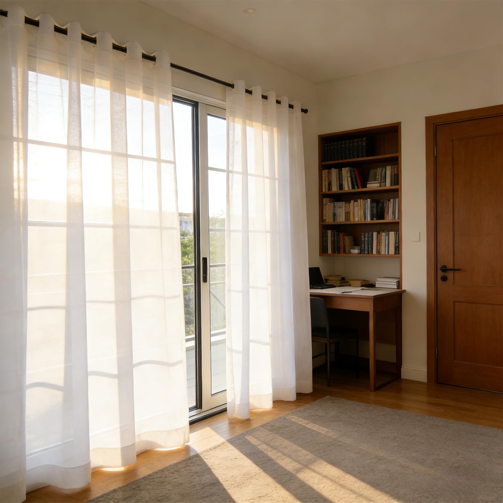 Voilage blanc 215x185 cm moderne en effet lin avec oeillets pour salon et cuisine