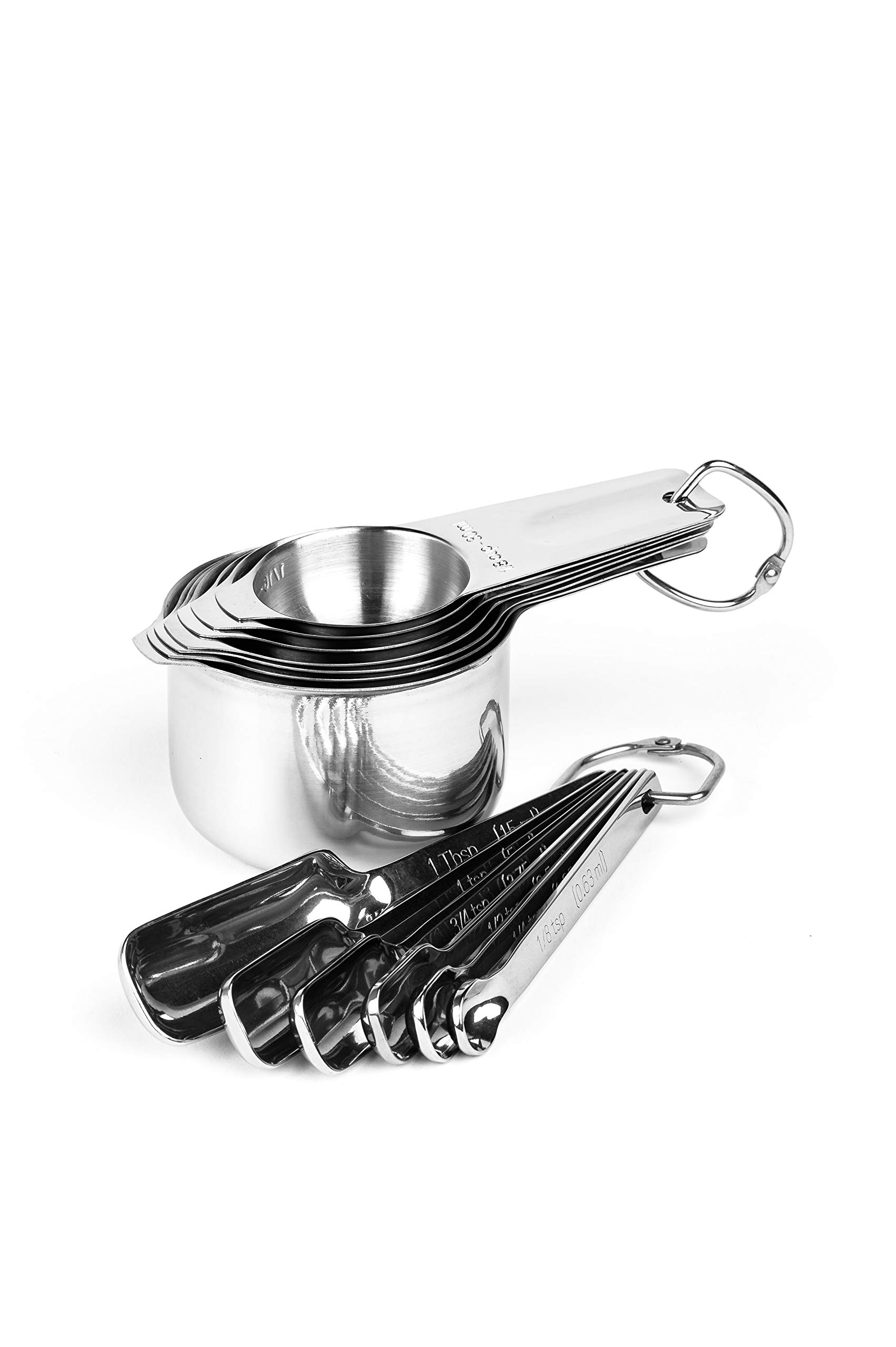 Taza Kitchenware - Set di 13 tazze e cucchiai dosatori in acciaio INOX, in metallo, durevoli, impilabili, compatti, facili da usare