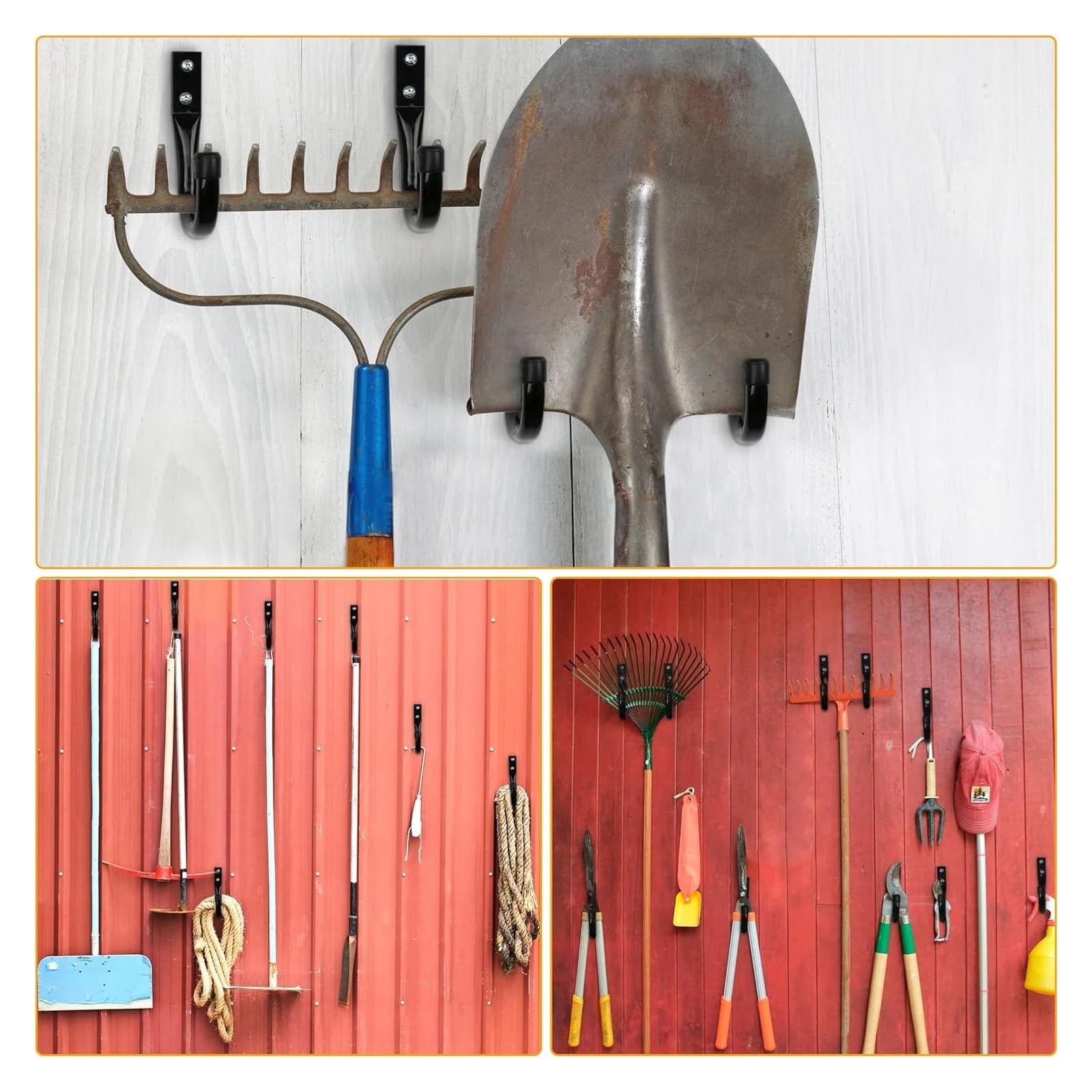 J Haken Robuste Garagenhaken for Aufhängen, große Garagenaufbewahrungshaken for Verlängerungskabel, Werkzeugkabel, schwarze, praktische Wandhaken mit Dübeln und Schrauben(Black-10Pcs)