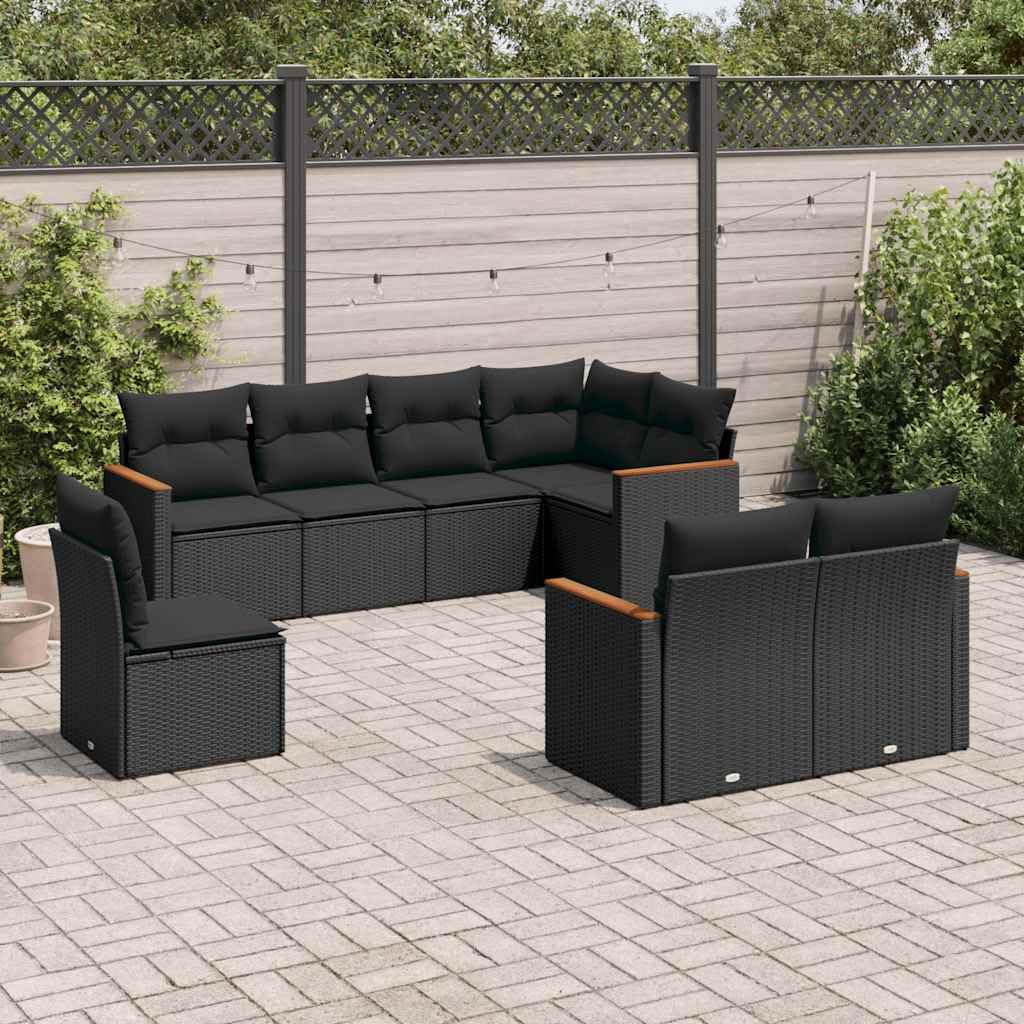 Set da giardino modulare in rattan PE nero con cuscini e deposito impermeabile