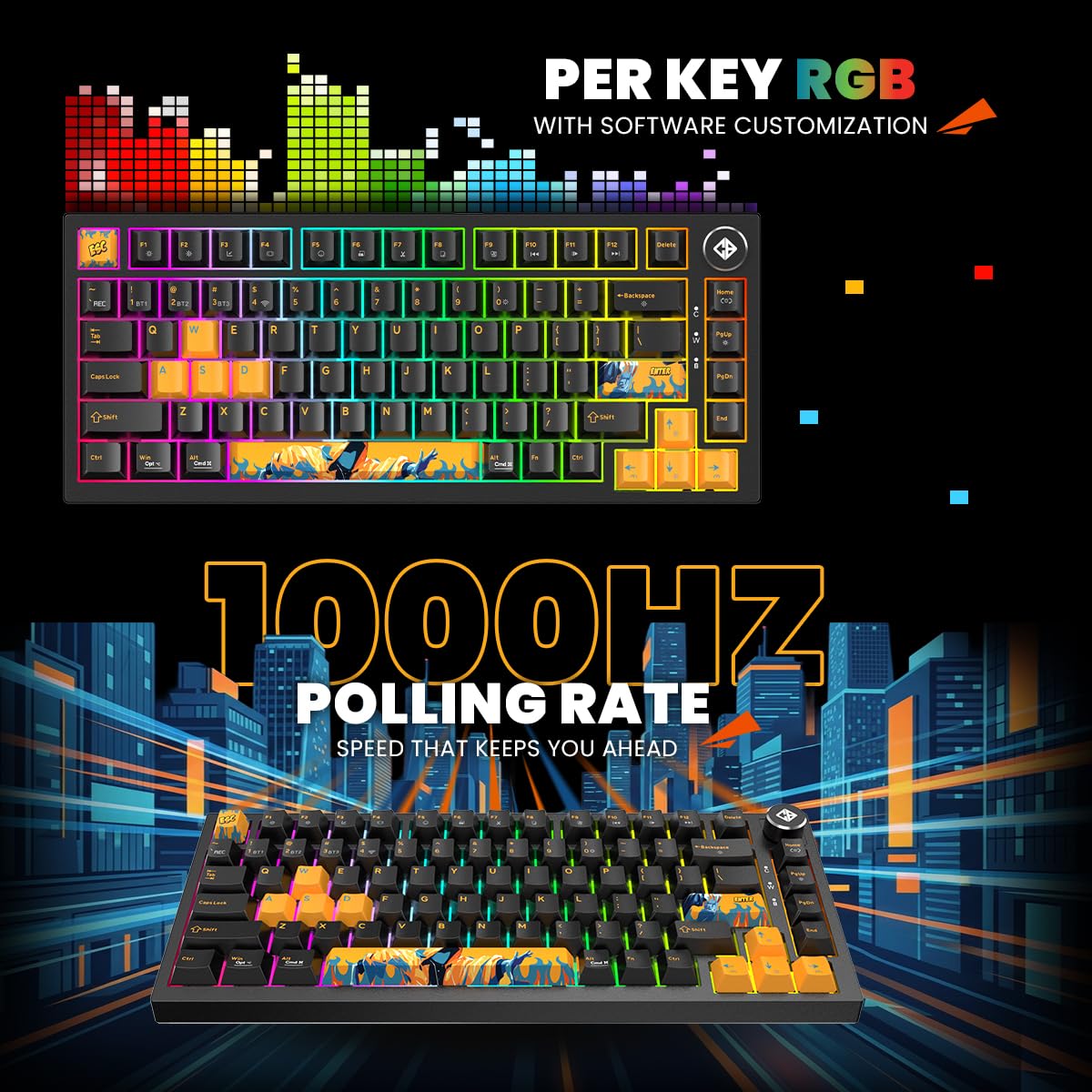 Cosmic Byte Phantom TKL Tri- Mode 2.4GHz + Bluetooth + Wired 5-PIN Hot Swap Mechanical Keyboard | PBT Keycaps | 5-Layer Gasket Mount | Pre-Lubed Outemu Red Switches | RGB | Software (Black) — Amazon image 5
