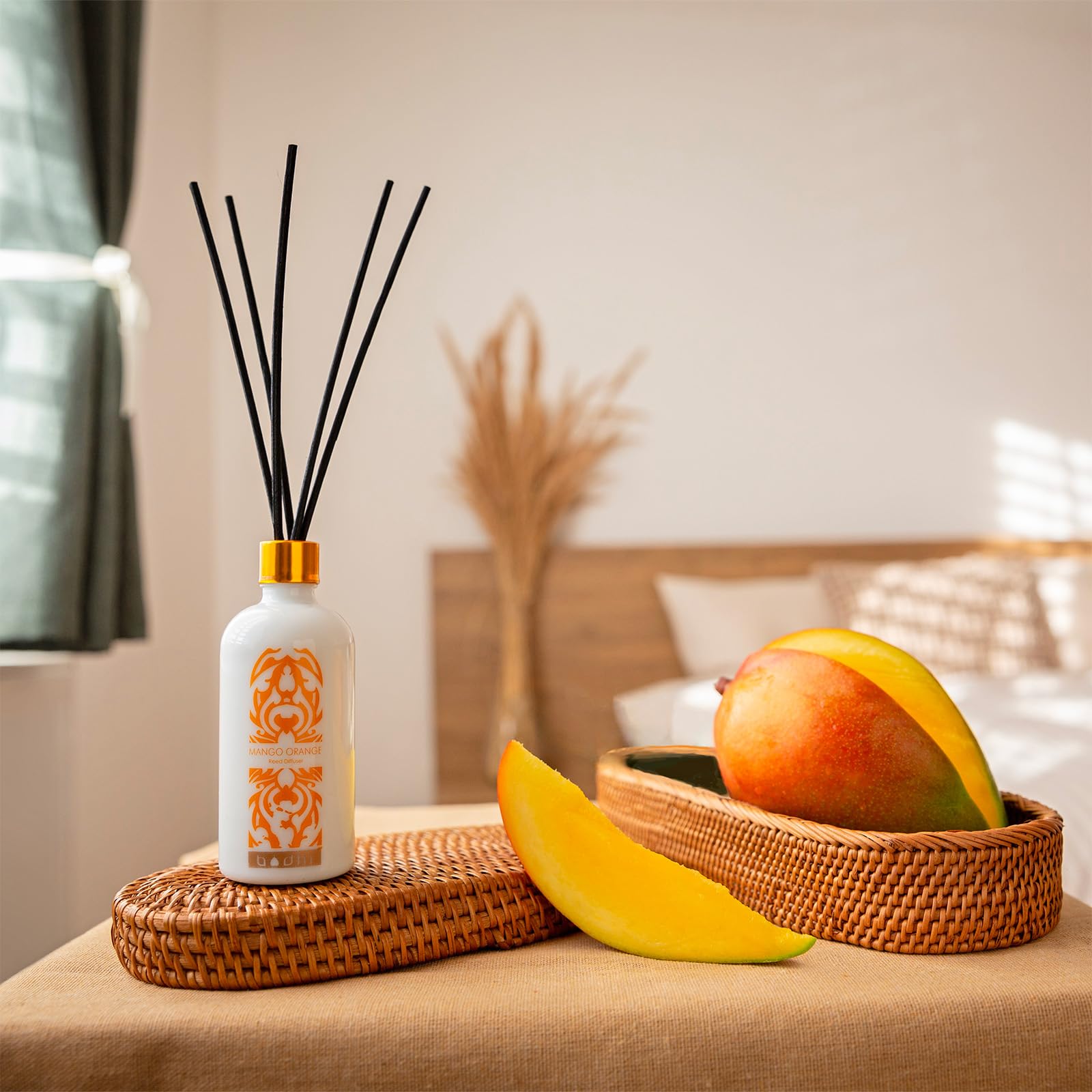Bodhi® Reed dyfuzor mango pomarańczowy – pałeczki zapachowe do świeżego zapachu pomieszczeń/zapach premium do pomieszczeń bez alkoholu