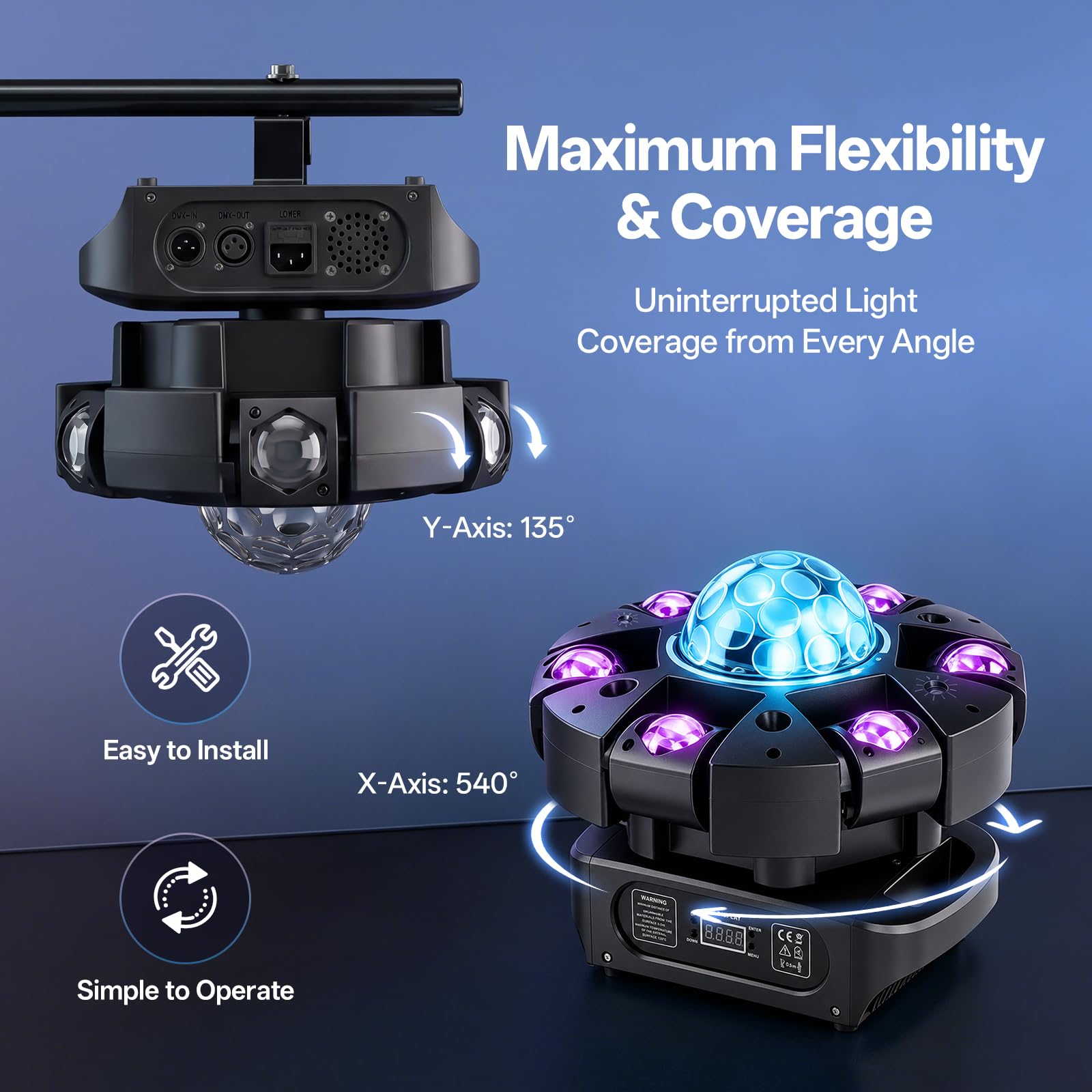 150W Moving Head LED,6-Arm RGBW LED Bühnenlicht mit Fernbedienung&Discokugel, 25CH DJ Partylicht für Bar Club Disco Hausparty Tanzfläche