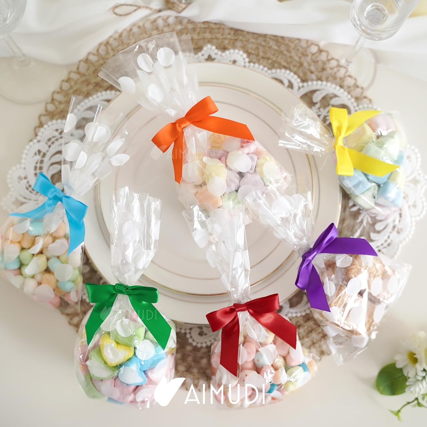 AIMUDI Rainbow Ribbon Bows 2.5" Satin Twist Tie Bows for Gift Wrapping Premade Satin Bows for Making Crafts Treat Bag Baby Shower Birthday Wedding LGBT Party Decoration, 60 PCs - Image 5