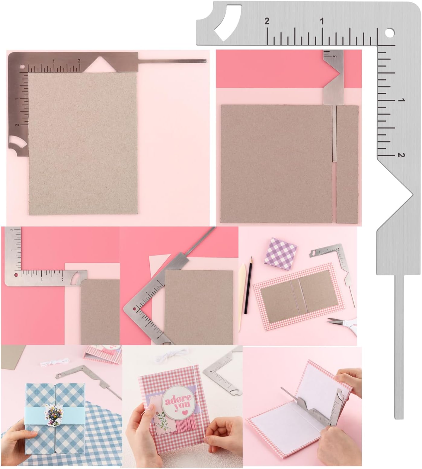 1Pcs Book Cover Guide,5-in-1 Stainless Steel Metal Bookbinding Cover Tool for Making Book Cover Creating Book or Album Covers Out of Chipboard Makes Creating Covers Out of Chipboard Simple.