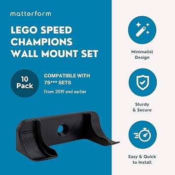 Wall Mount for Lego Speed Champions (10 Pack) | Compatible with Older 75*** Sets (2019 and Earlier) | Car Model Display Hanger & Holder