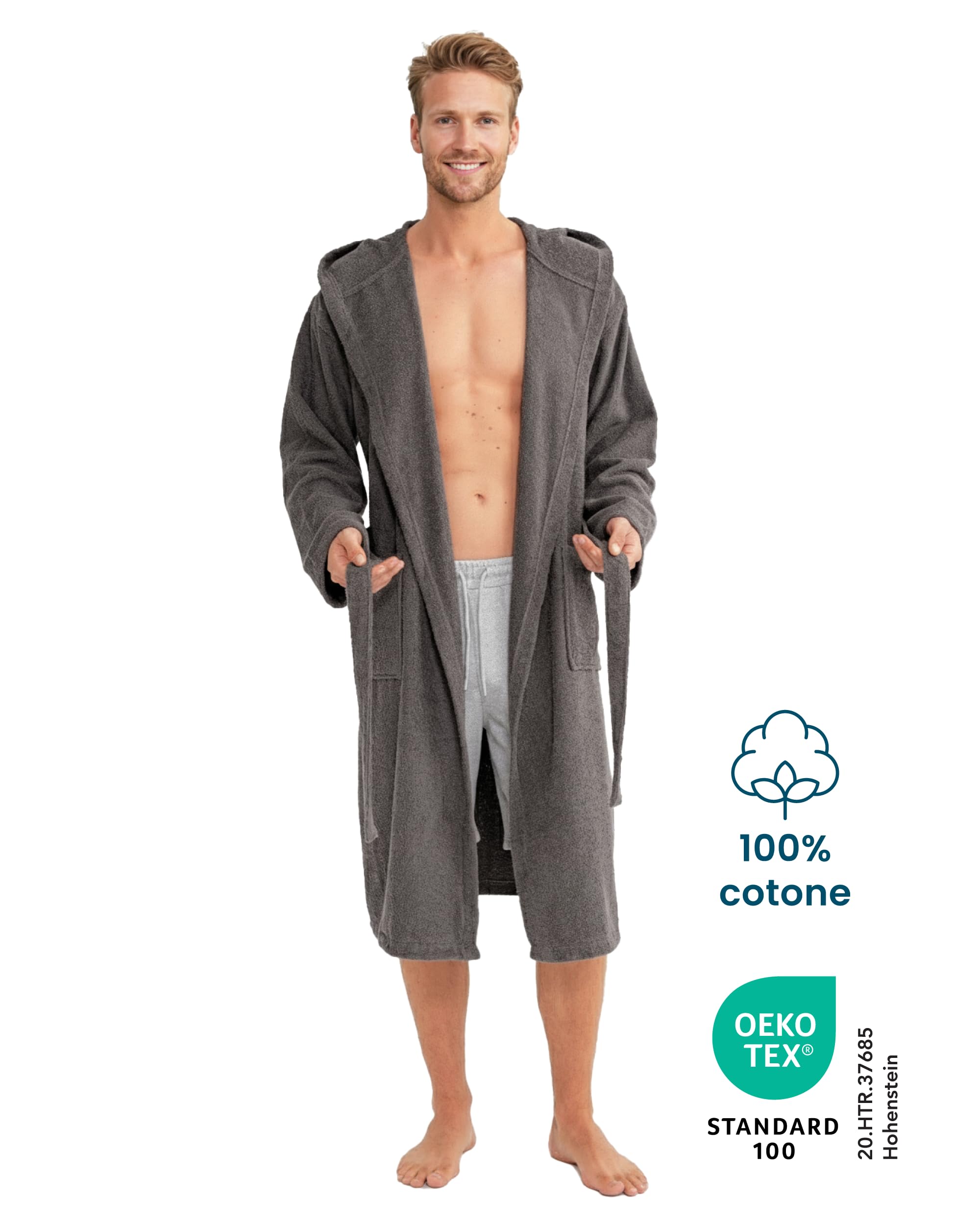 Twinzen Accappatoio Uomo Spugna con Cappuccio 100% Cotone - Morbido, Assorbente, Certificato Oeko-Tex