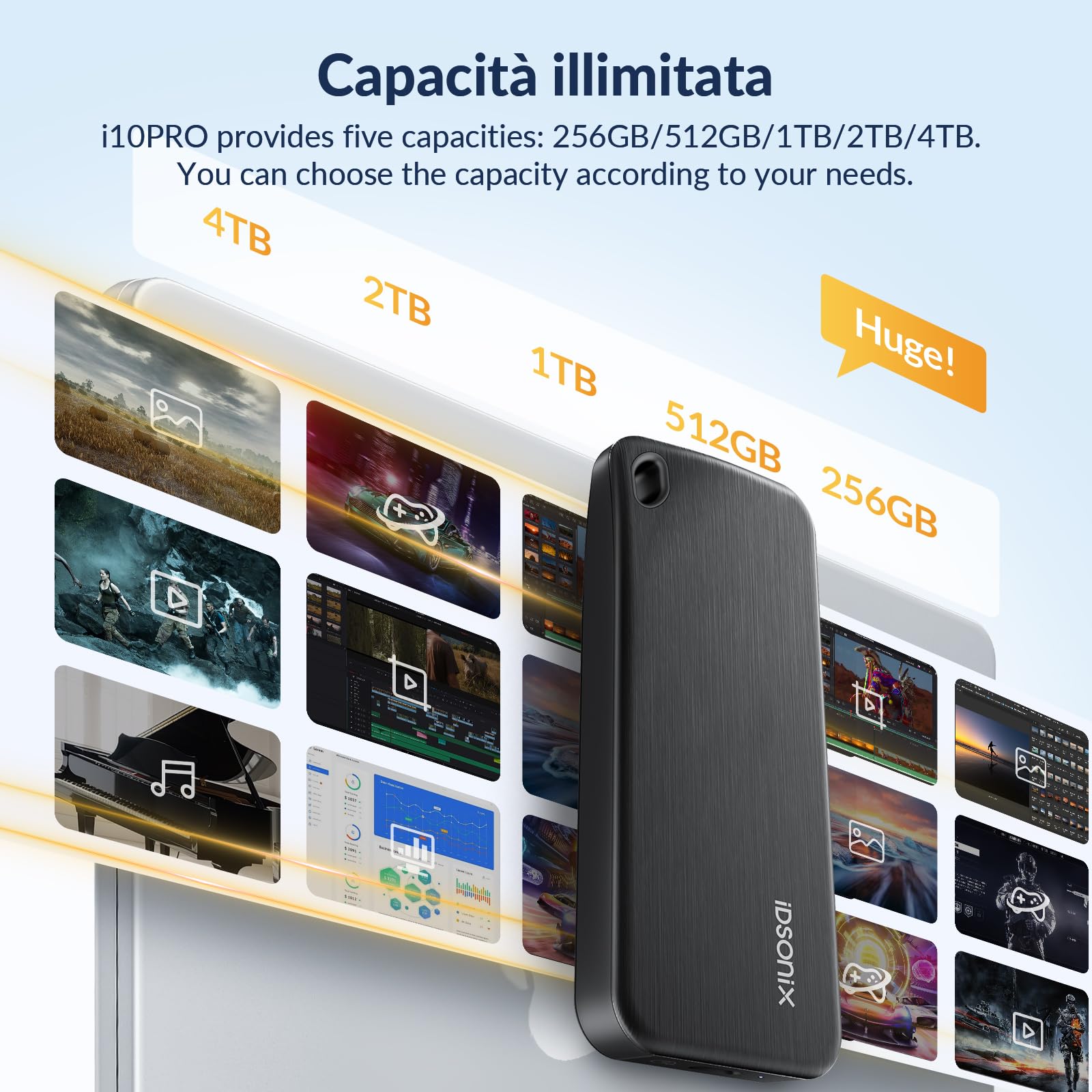 iDsonix SSD portatile da 1 TB, disco rigido esterno USB 3.2 GEN 2 fino a 1000 MB/s, unità a stato solido esterna con cavo USB-C 2 in 1, compatibile con Xbox, PS5, Mac, PC, laptop, fotocamera (i10PRO)