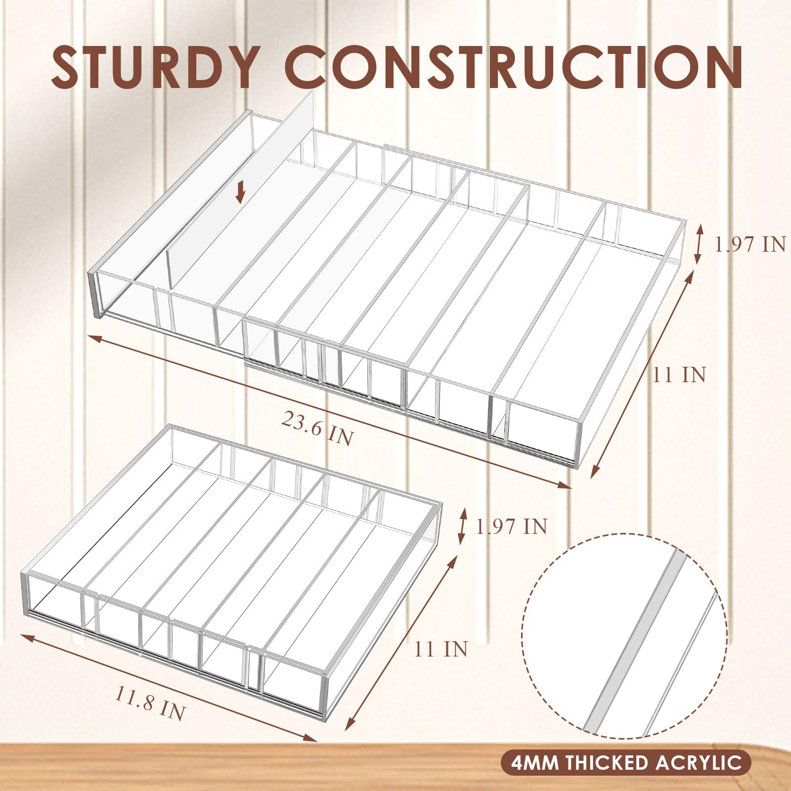 Briwooody Soporte acrílico expandible para cápsulas de café compatible con cápsulas Nespresso Vertuo, organizador de cajones, 10 compartimentos ajustables, capacidad para 35 a 70 cápsulas o 105 bolsas