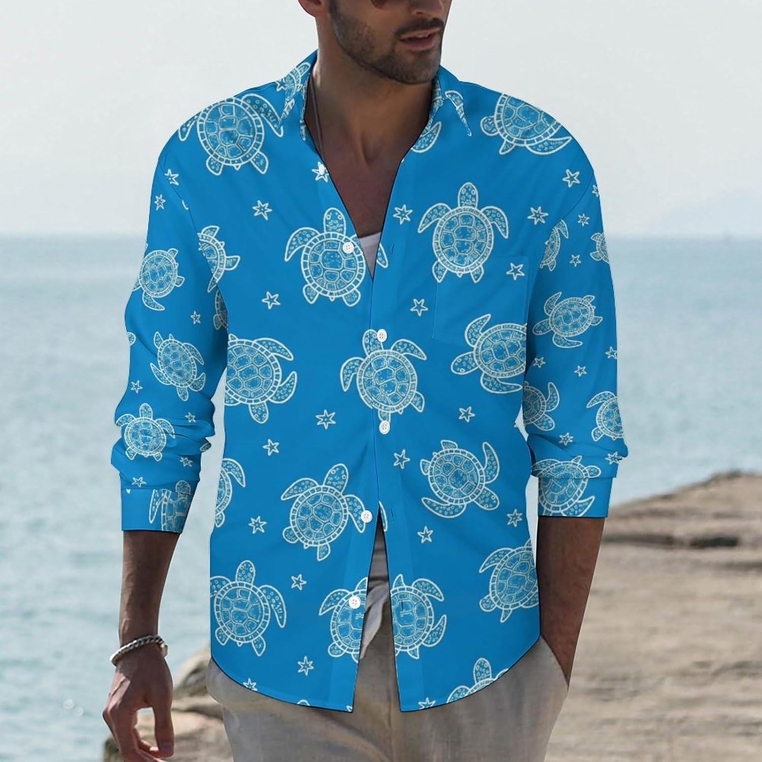 Men's Casual Button Down Shirts Lapel Pocket Long Sleeve Shirt Regular Fit