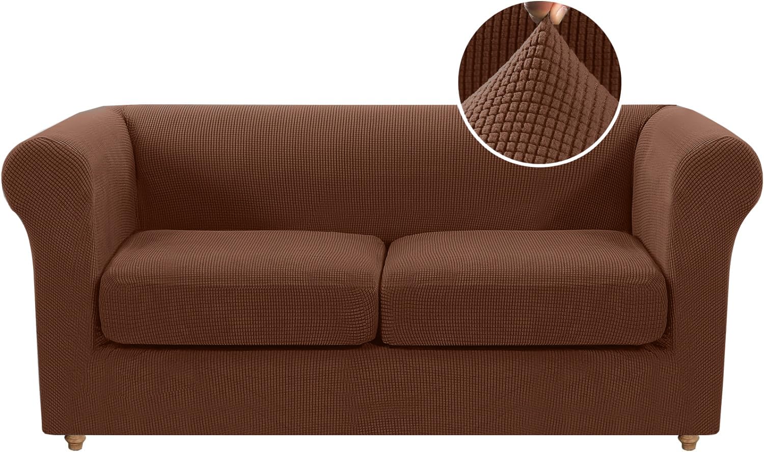 LINGKY Stretch Chesterfield Sofa Cover 2 Seater With 2 Separate Sofa Cushion Covers, Jacquard Spandex Non-Slip Sofa Slipcovers for Living Room Furniture Protector (Caramel,2 Seater)