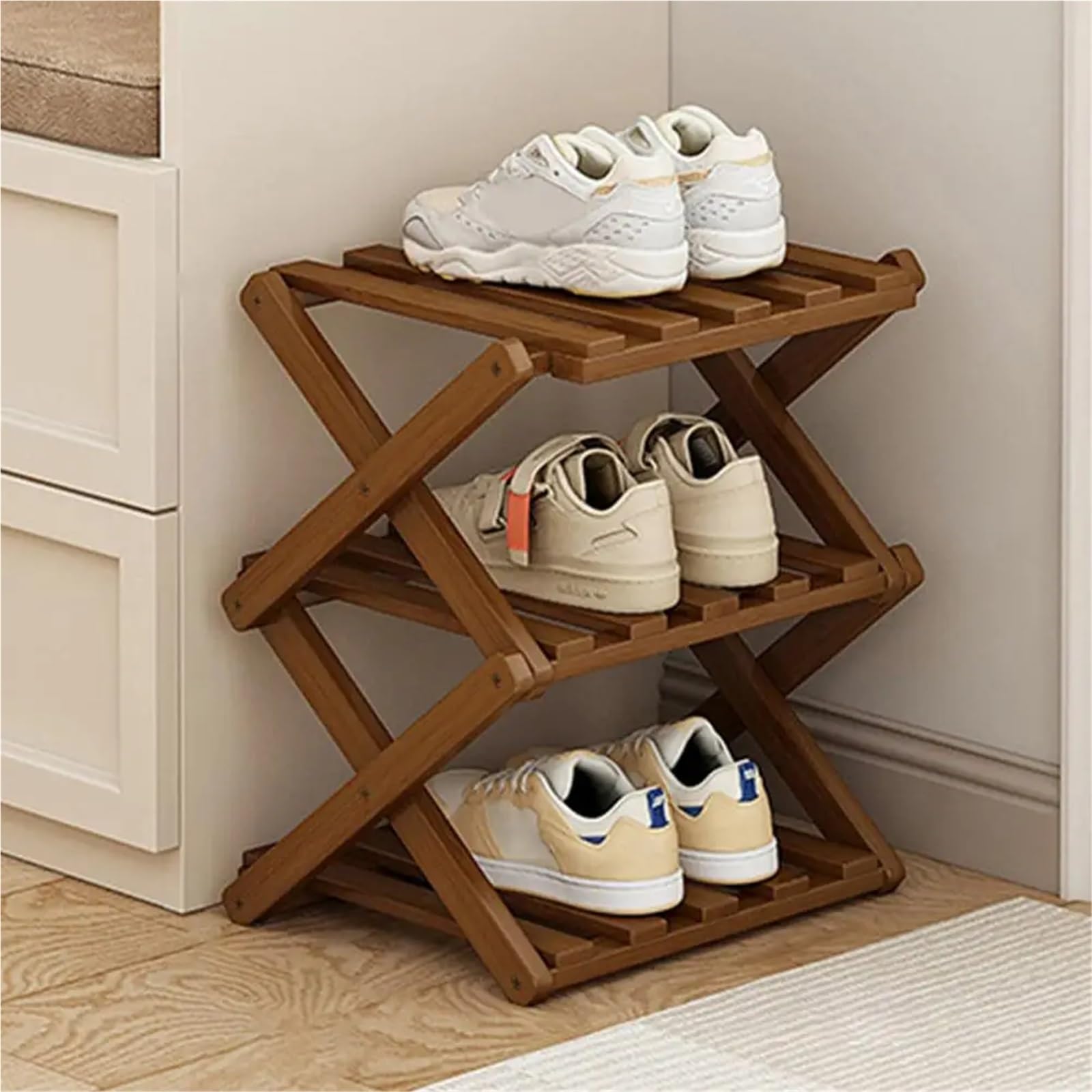 Klappbarer Schuhregal Schuhregal, platzsparender Schuhschrank, Schuh-Organizer aus Holz mit faltbarem Design(Wooden Five Layers)
