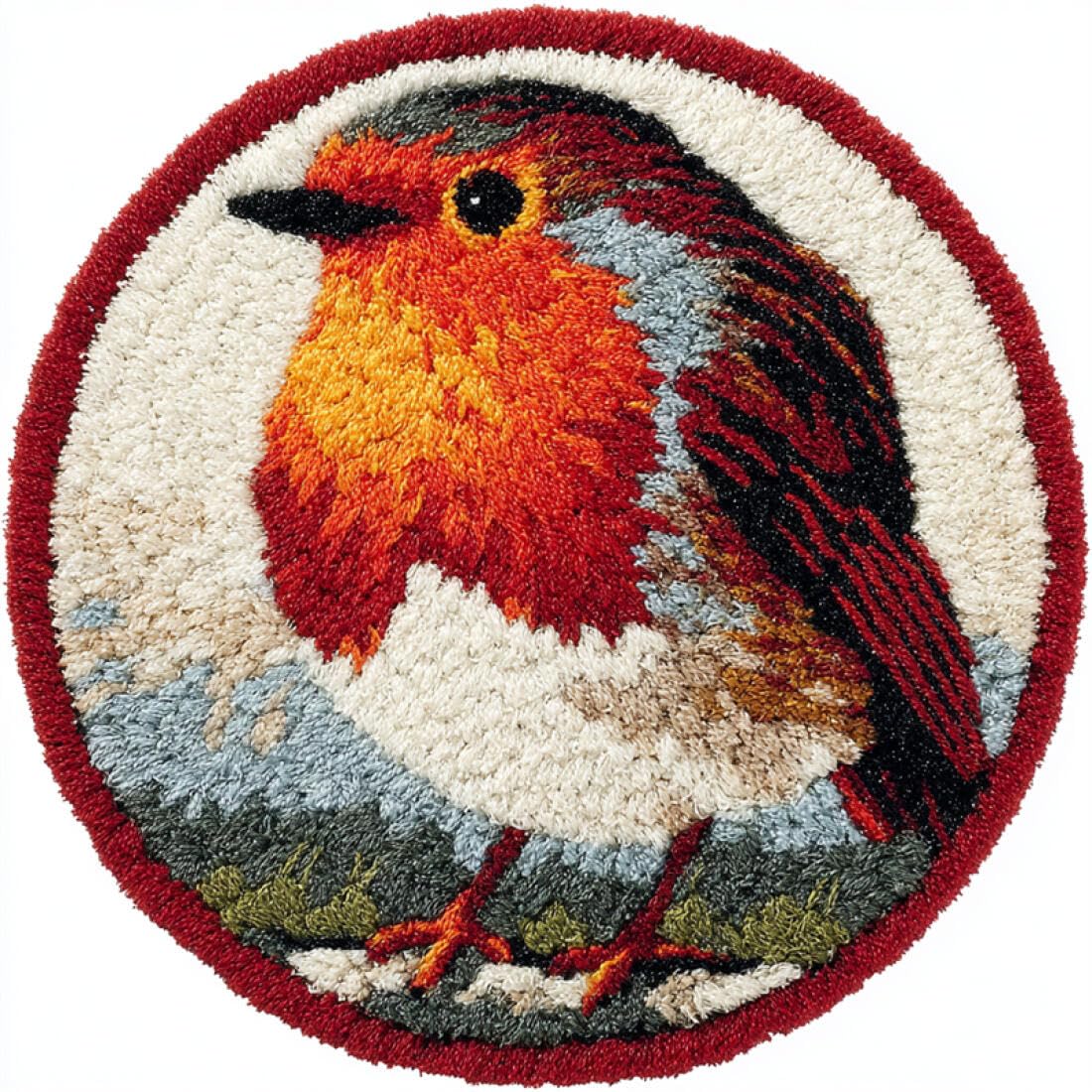 Rqwybcaxn DIY Latch Hook Rug Kit for Beginners Animal Crochet Starter Kit ‌Cartoon Robin 60x60cm Round Tapestry with Crochet Hook Bedroom Craft Gift