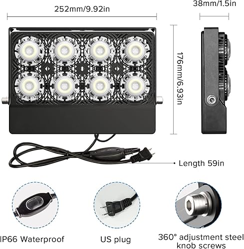 Vista 2 de Luz de inundación LED para exteriores de 350 W, equivalente a 5000 lúmenes, luz de seguridad súper brillante, luz de trabajo LED, luz de día de 5700