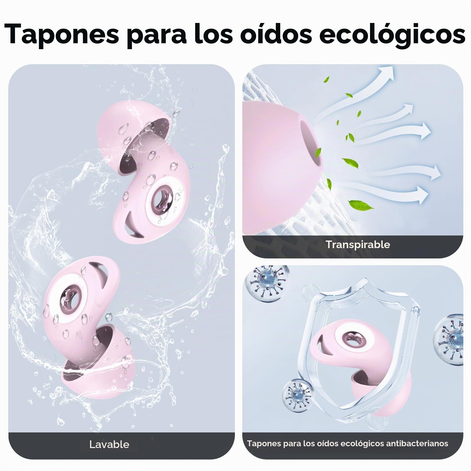 Tapones Oidos Ruido Dormir, Cancelación de Ruido de 45 dB, Tapones Oidos Rreutilizables de Silicona Blanda, 4 Tamaños (XS/S/M/L), Tapones Adecuados para Dormir, Viajar, Concentrarse o Concierto, Rosa