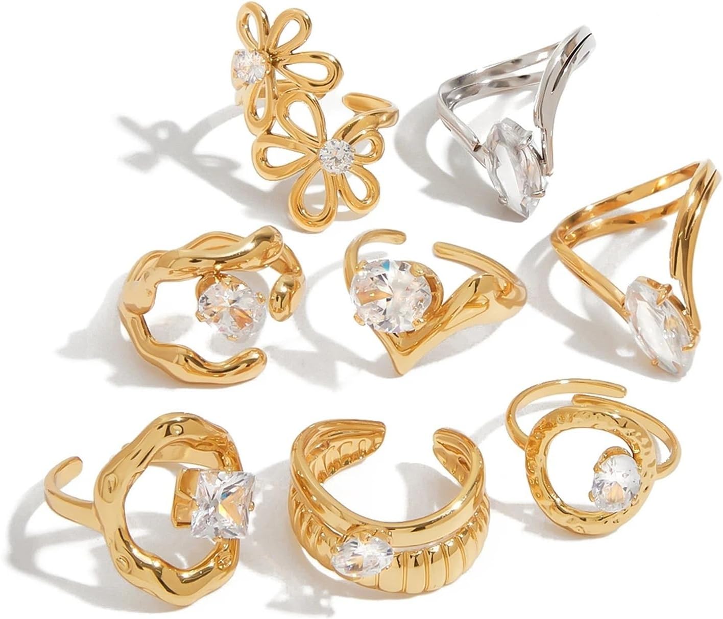 White Setting Metal Geometric Ring Stainless Steel Fashion Finger Jewelry Minimalist Adjustable Ring 1Pcs