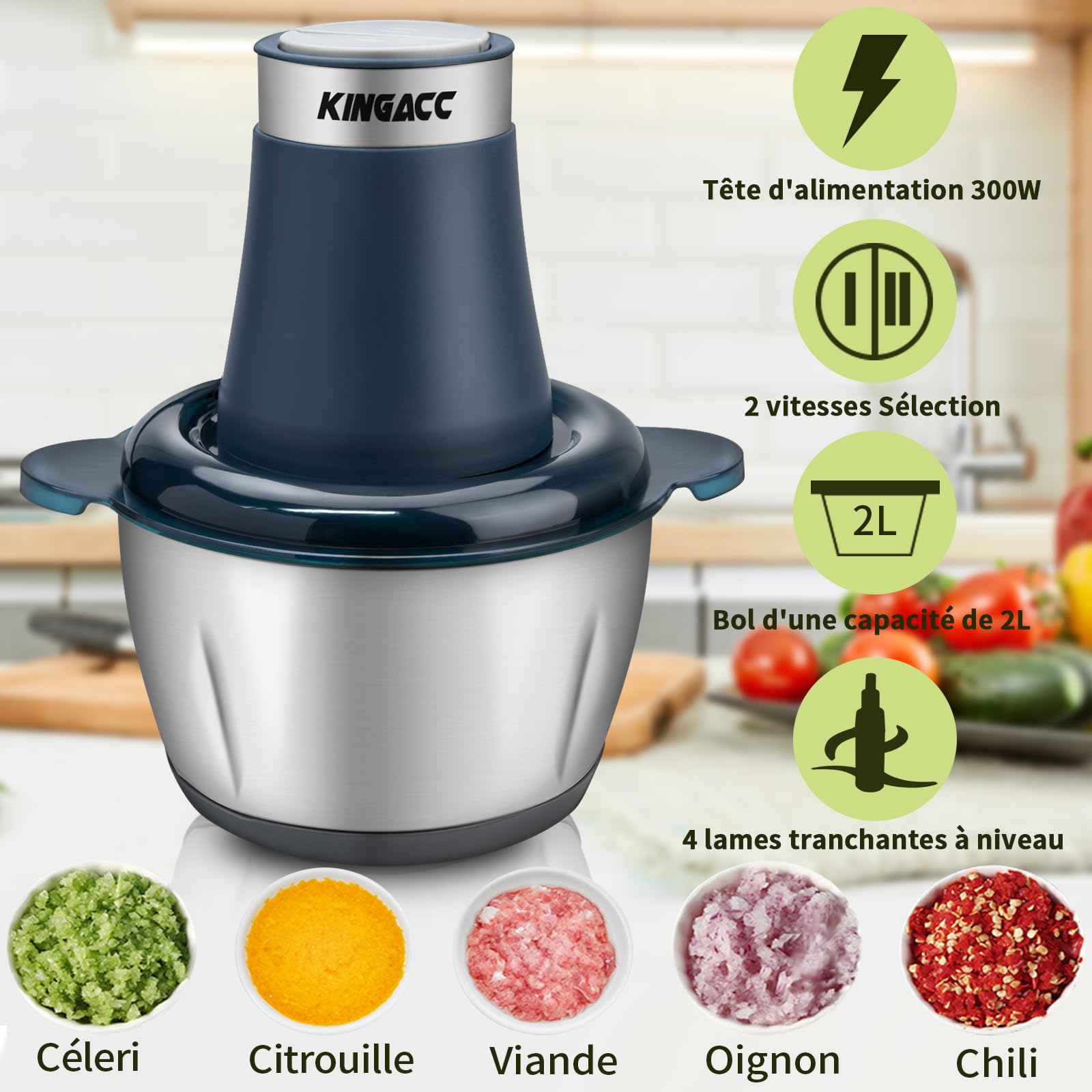 Tritatutto Elettrico Facelle 500W - Frullatore Multifunzione, Ciotola Vetro 2L, Per Carne, Verdura, Frutta - Foto 4