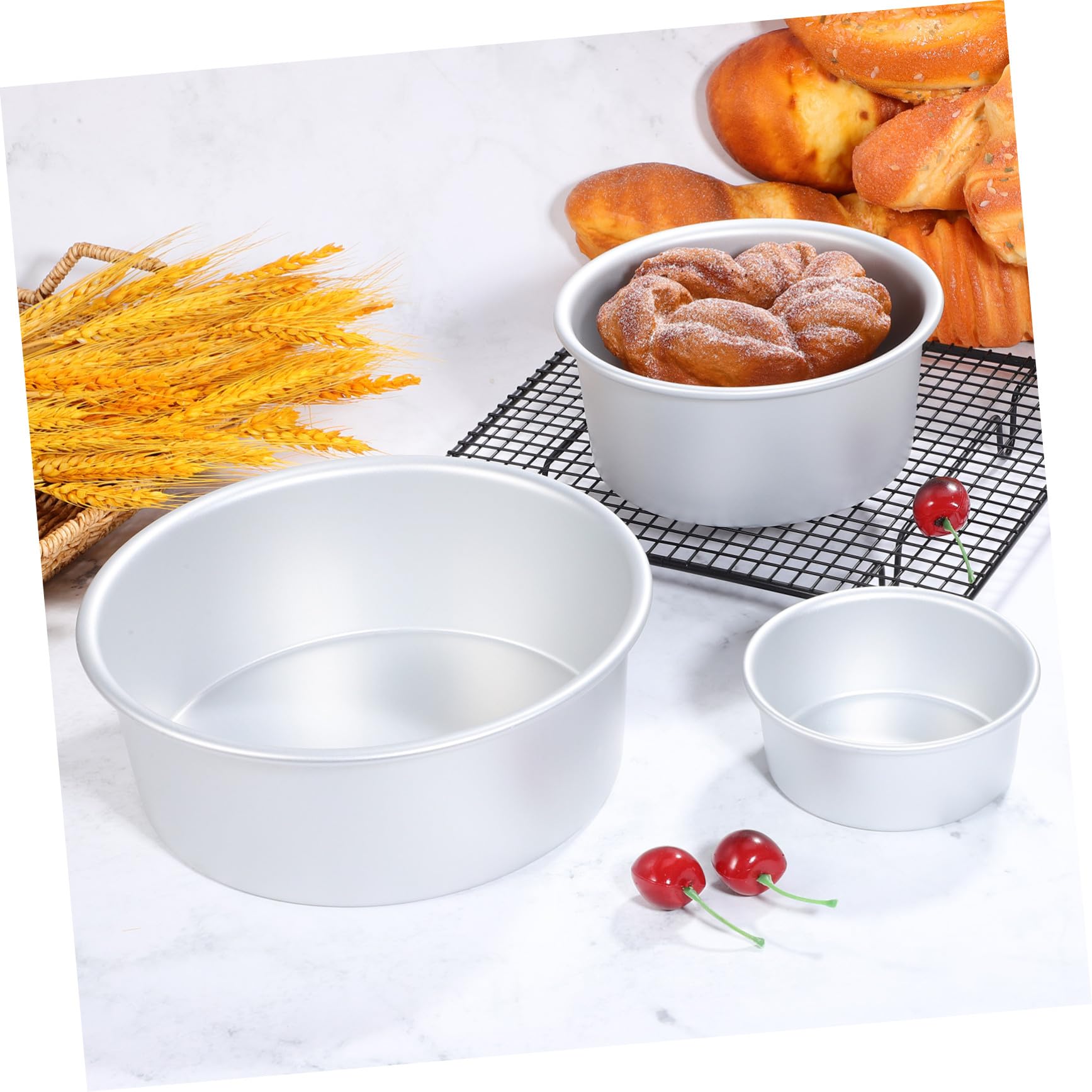 VALICLUD Molde para Pasteles Redondo Antiadherente de Aluminio 3 Tamaños (4/6/8 Pulgadas) Set de Moldes Metálicos para Hornear Tartas, Bodas y Postres Familiares