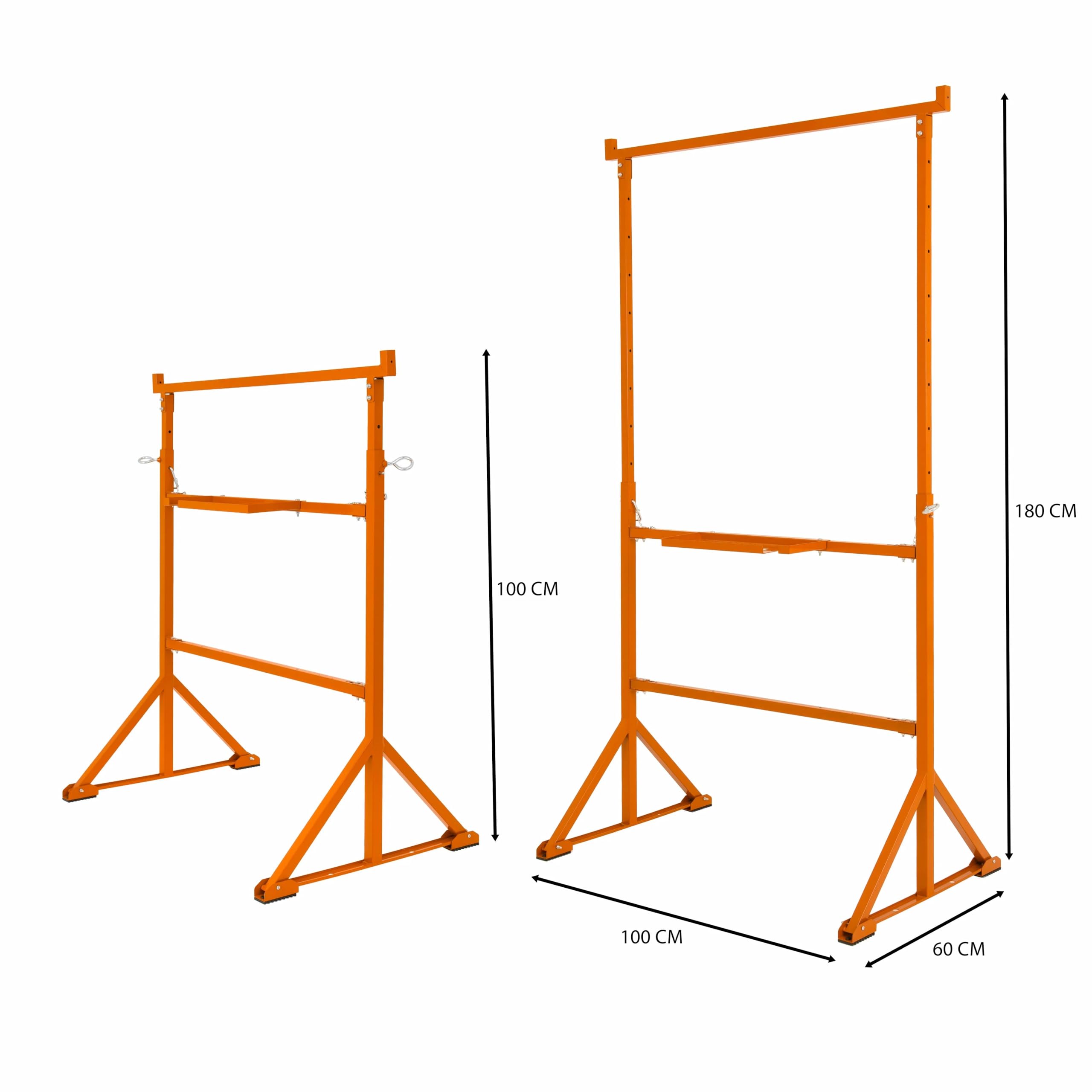 2 Supports Tréteaux de Maçon Chantier en Acier Portable Table Établi de Travail Hauteur Réglable 105,5 à 185,5 cm Pieds Antidérapants Capacité de Poids 200 kg [Crochets & Plateau Porte-Outils INCLUS]
