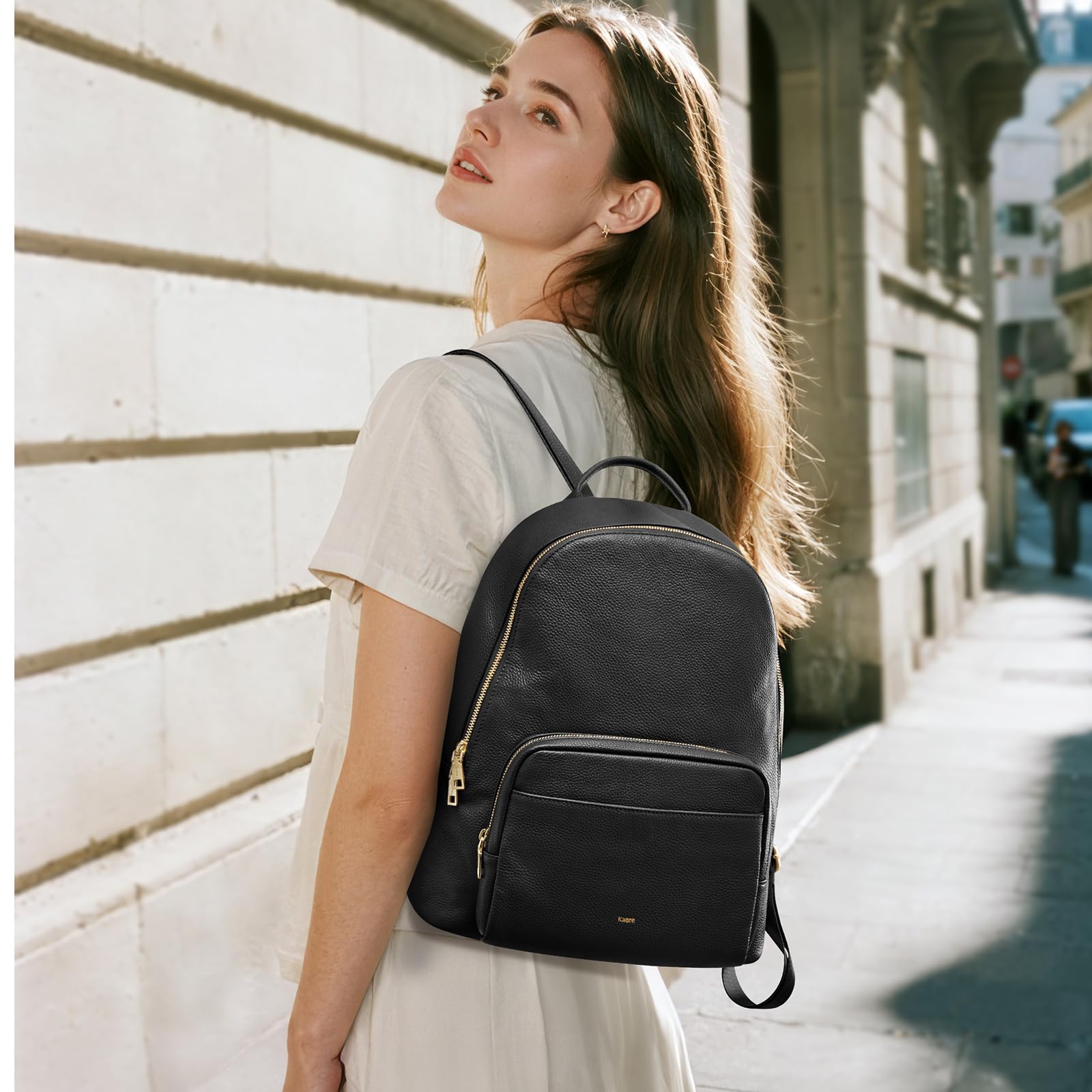 Kattee Mochila de piel auténtica para mujer, bolso de mano de moda