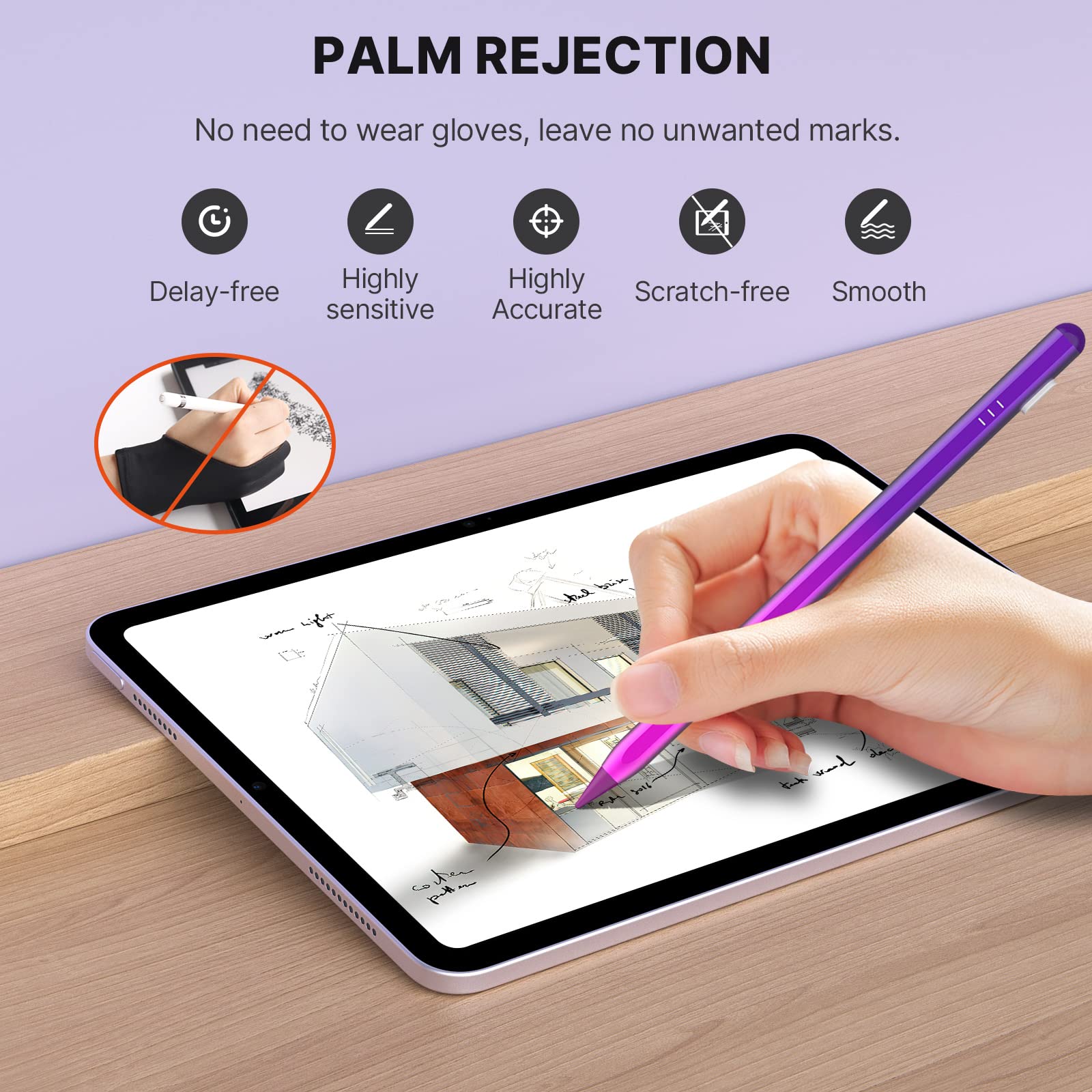 MoKo USB-C Lápiz Óptico para iPad 10/9, iPad Pro 13/11" (M4) 2024, iPad Pro 12,9", iPad Pro 11, iPad 10/9/8/7/6, iPad Air 13/11" (M2) 2024/5/4/3, iPad Mini 6/5, Morado Degradado