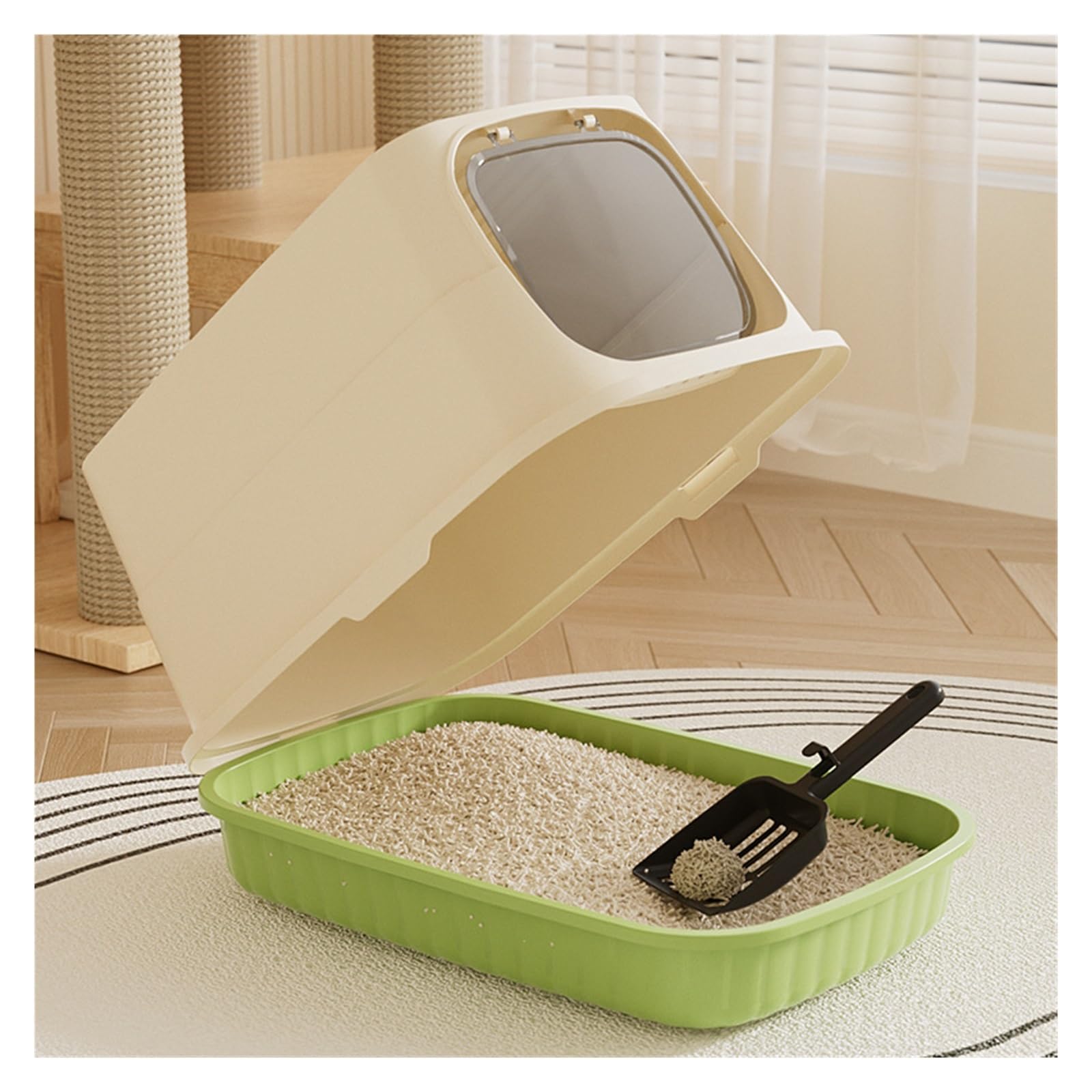 Bandeja de Arena for Gatos Cerrada con asa, Caja de Arena Grande Desmontable for Gatos, antisalpicaduras, fácil Limpieza, for Interiores(Grey)