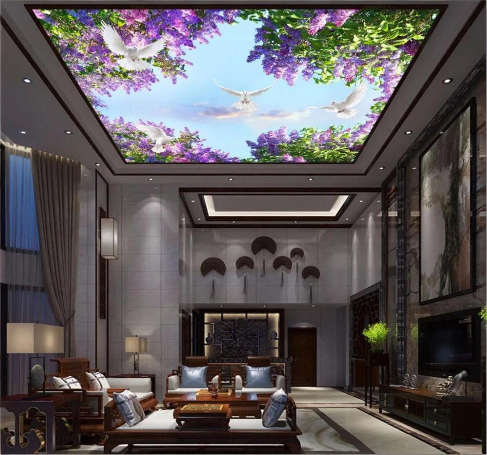 Fresh Sky Purple Flowers Landscape 3D Wallpaper Easy Install Feature Office Living Room Sofa Bedroom TV Background Wall Decoration-350cm×256cm