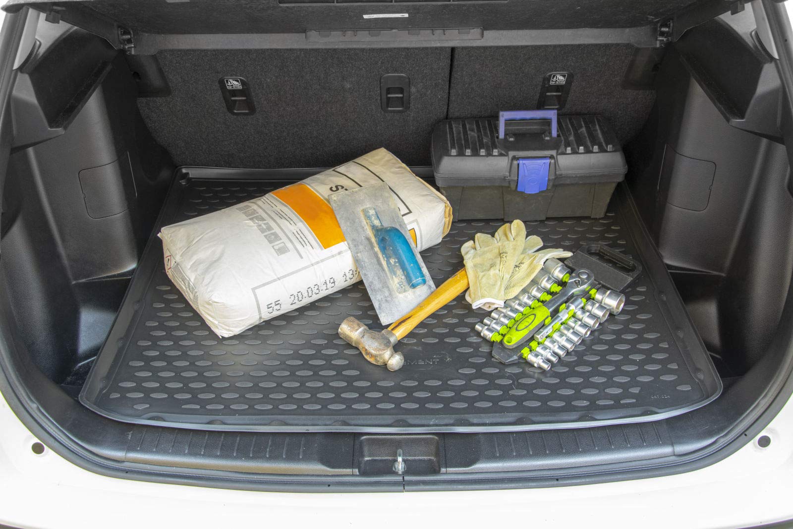 J&J AUTOMOTIVE Tapis de Coffre en Caoutchouc Premium Dacia Dokker 2012-2021, Ajustement Spécifique, Bord Haut, Noir, Antidérapant, Inodore