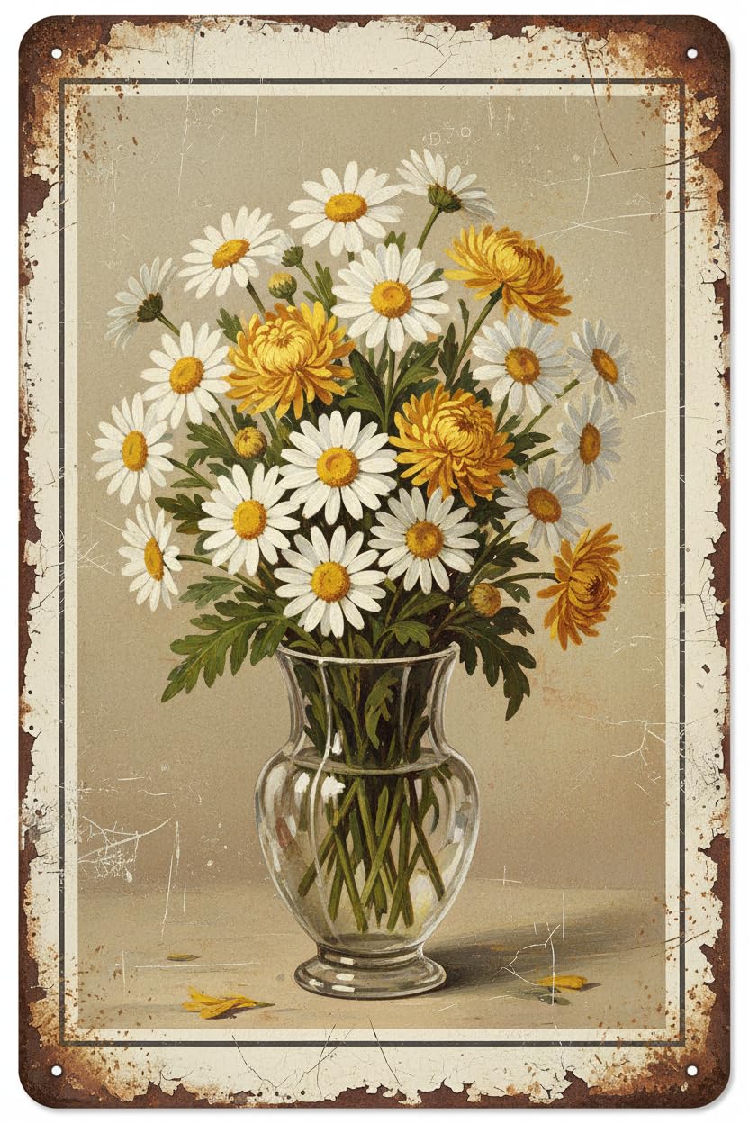 Flowers White Daisy With Dew Drop Tin Sign, 8x12 Inch