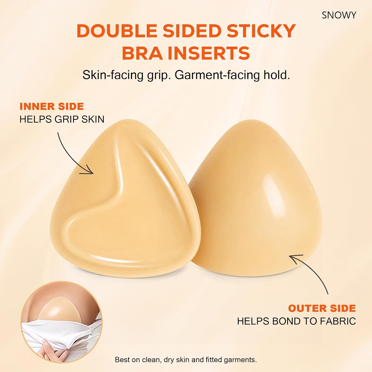 Snowy Double Sided Sticky Bra Inserts for Women, Push Up Bra Pads