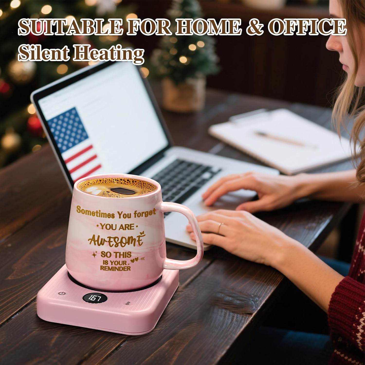 Coffee Mug Warmer & You are Awesome Mug Set, Coffee Gifts Set for Women Christmas, Coffee Warmer with 3 Temperature Setting, Coffee Warmer for Desk Auto Shut Off, Office Gifts for Women Christmas - Image 7