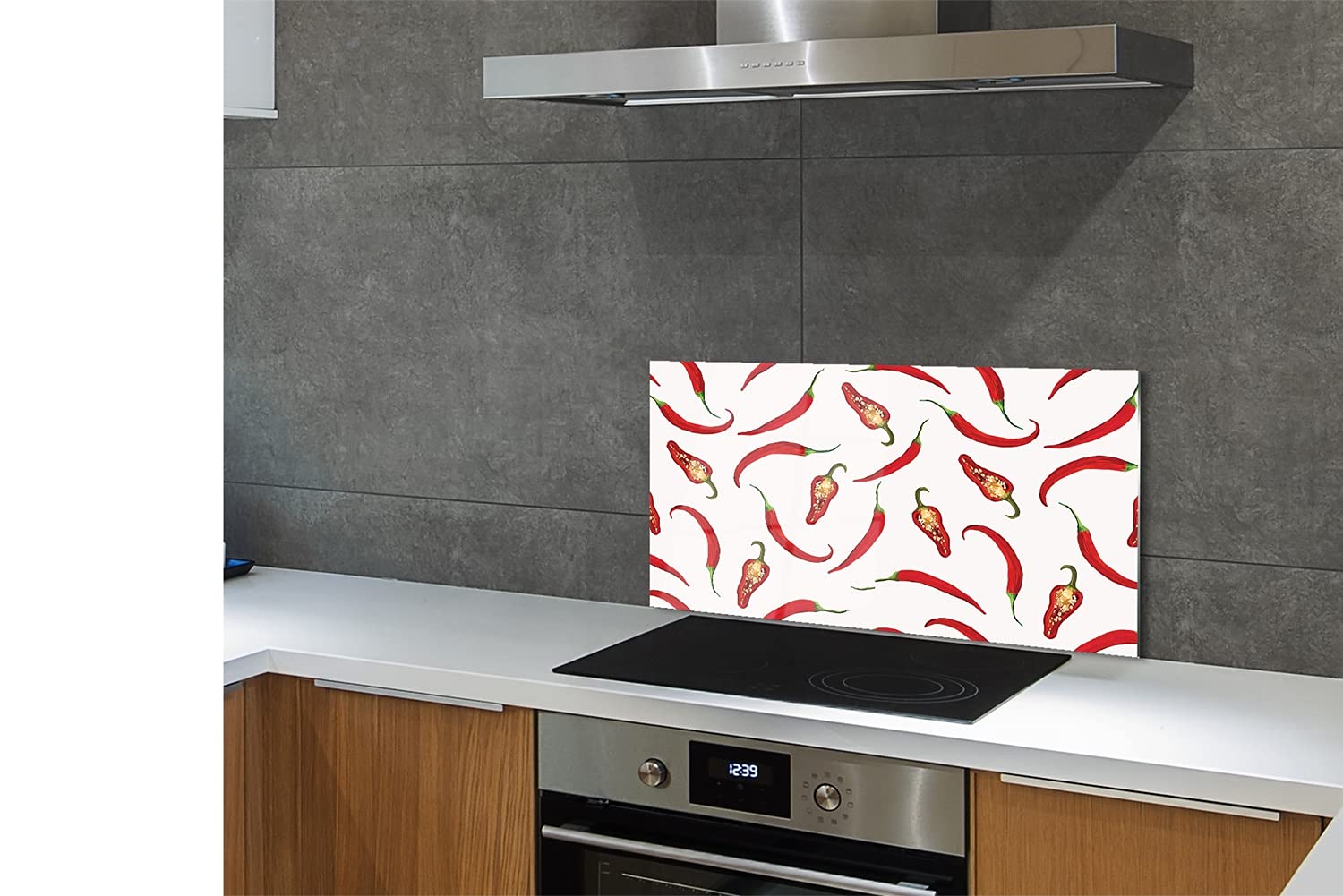Tulup Panel Vidrio de Cocina 100x50cm Vidriopanel de Pared Protector Pantalla Antisalpicaduras Decoración Verduras - Cuchara Tomate perejil
