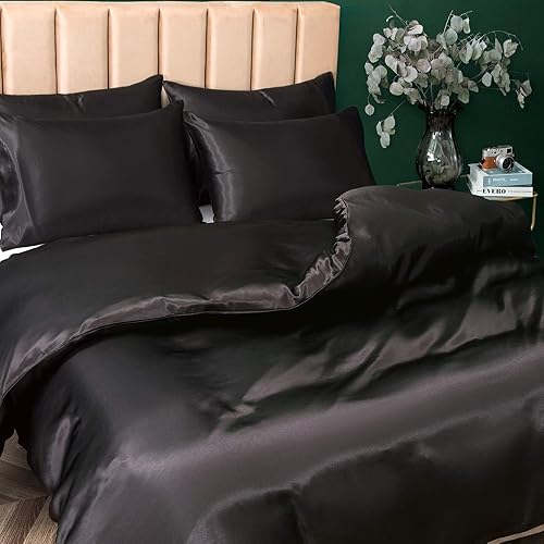 Miniatura 3 de P Pothuiny Juego de funda de edredón de satén de 5 piezas, tamaño California King, sedosa, de lujo, color azul bebé, con cierre de cremallera, 1